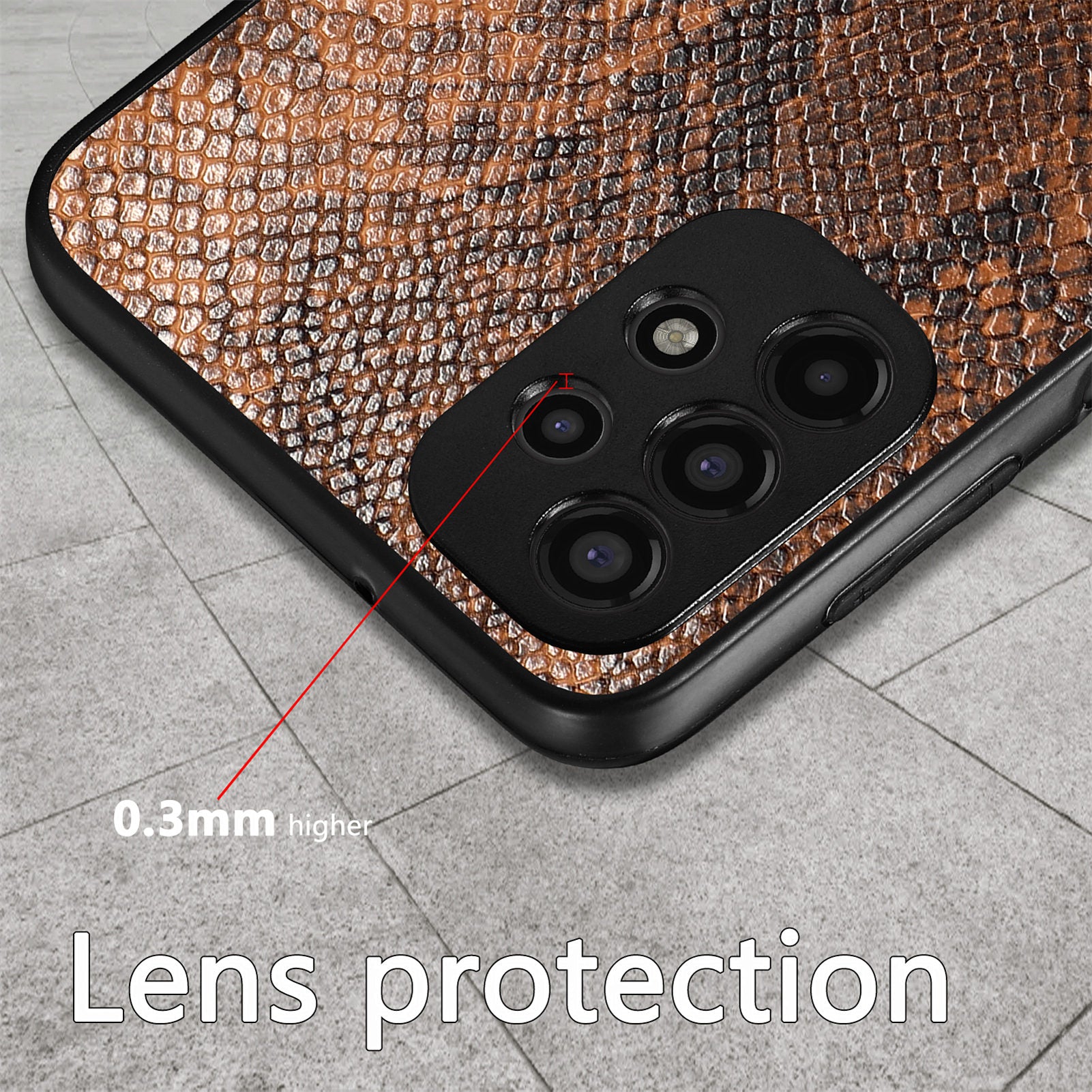 Back Shell for Samsung Galaxy A13 4G Bump Proof Cell Phone Case Snake Texture PU Leather Coated PC TPU Cover