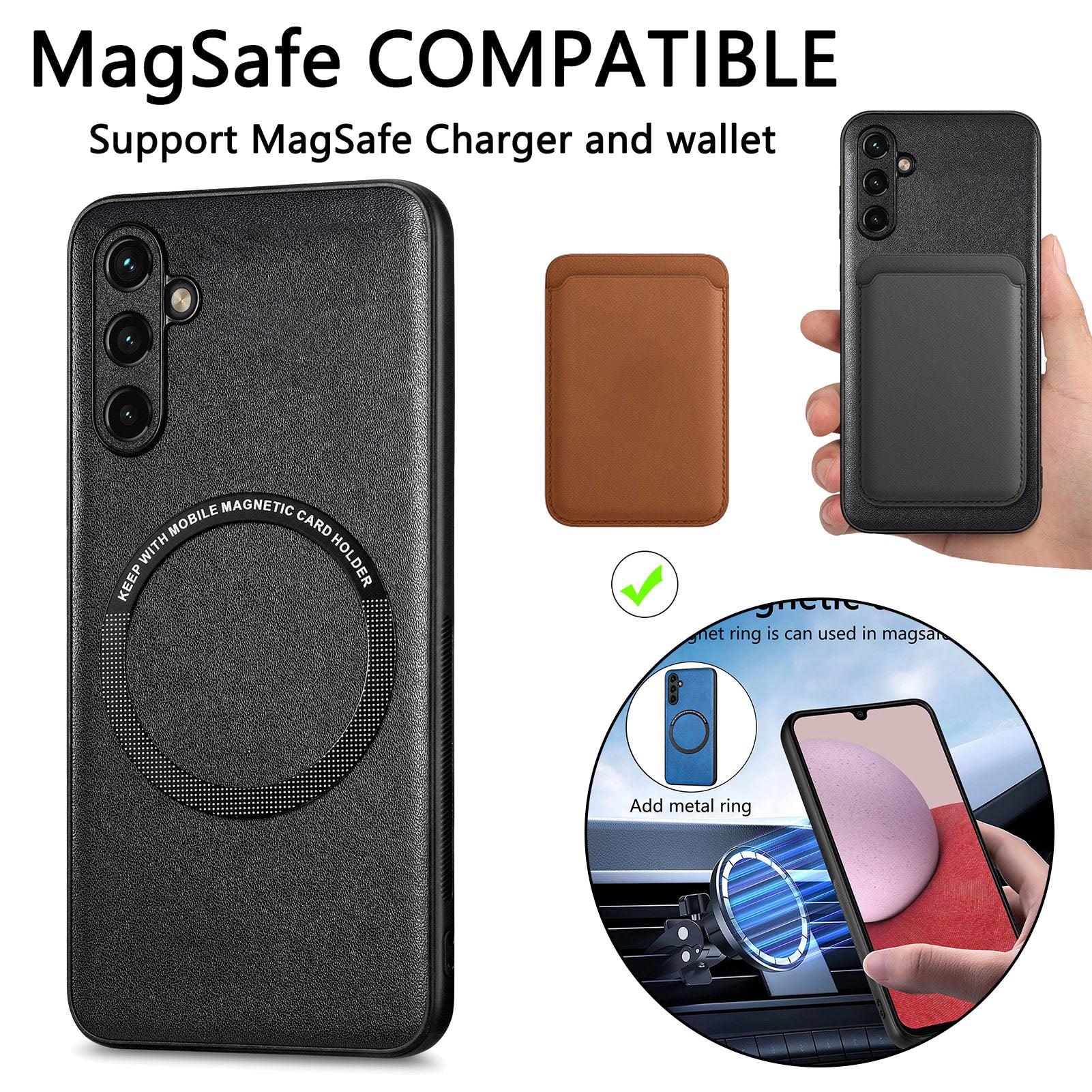Phone Case Compatible with MagSafe for Samsung Galaxy A14 5G A14 4G PU Leather Coated PC TPU Cover