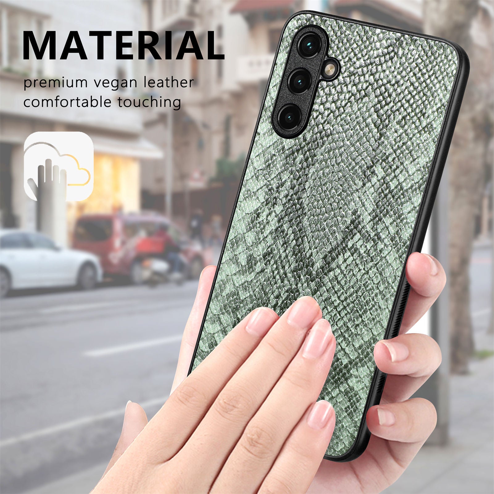 Snake Texture Phone Case for Samsung Galaxy A14 5G A14 4G PU Leather Coated PC TPU Cell Phone Cover