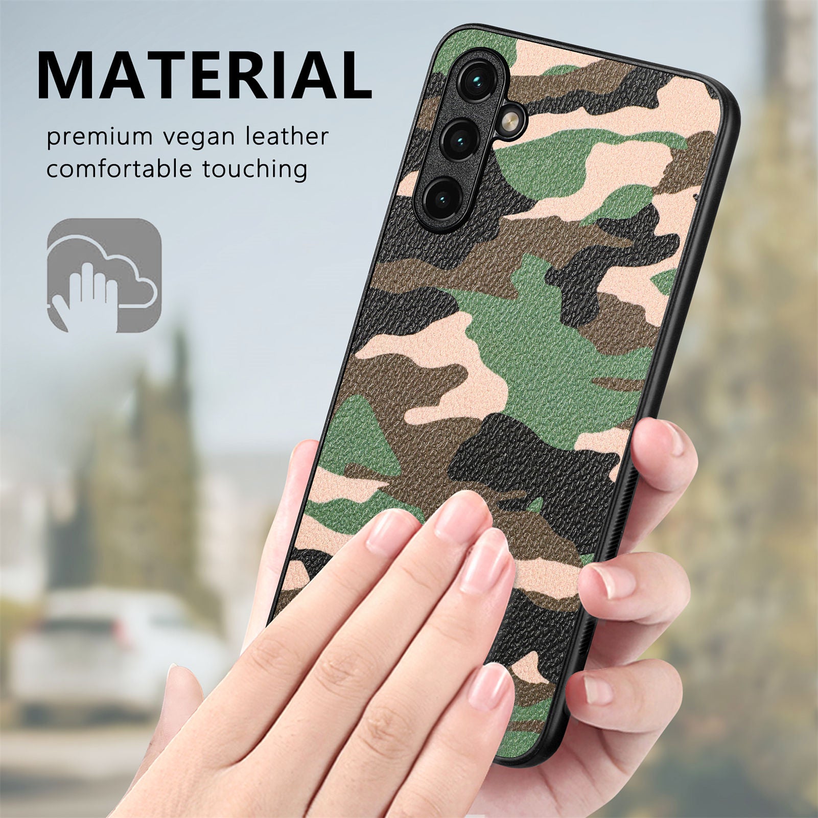 For Samsung Galaxy A14 5G A14 4G Slim Phone Case Camouflage Pattern Leather Coated PC TPU Cell Phone Cover