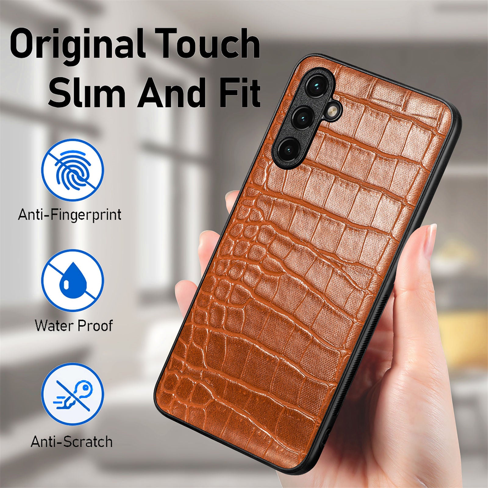 For Samsung Galaxy A54 5G Cell Phone Case Crocodile Texture PU Leather Coated TPU Protective Phone Cover