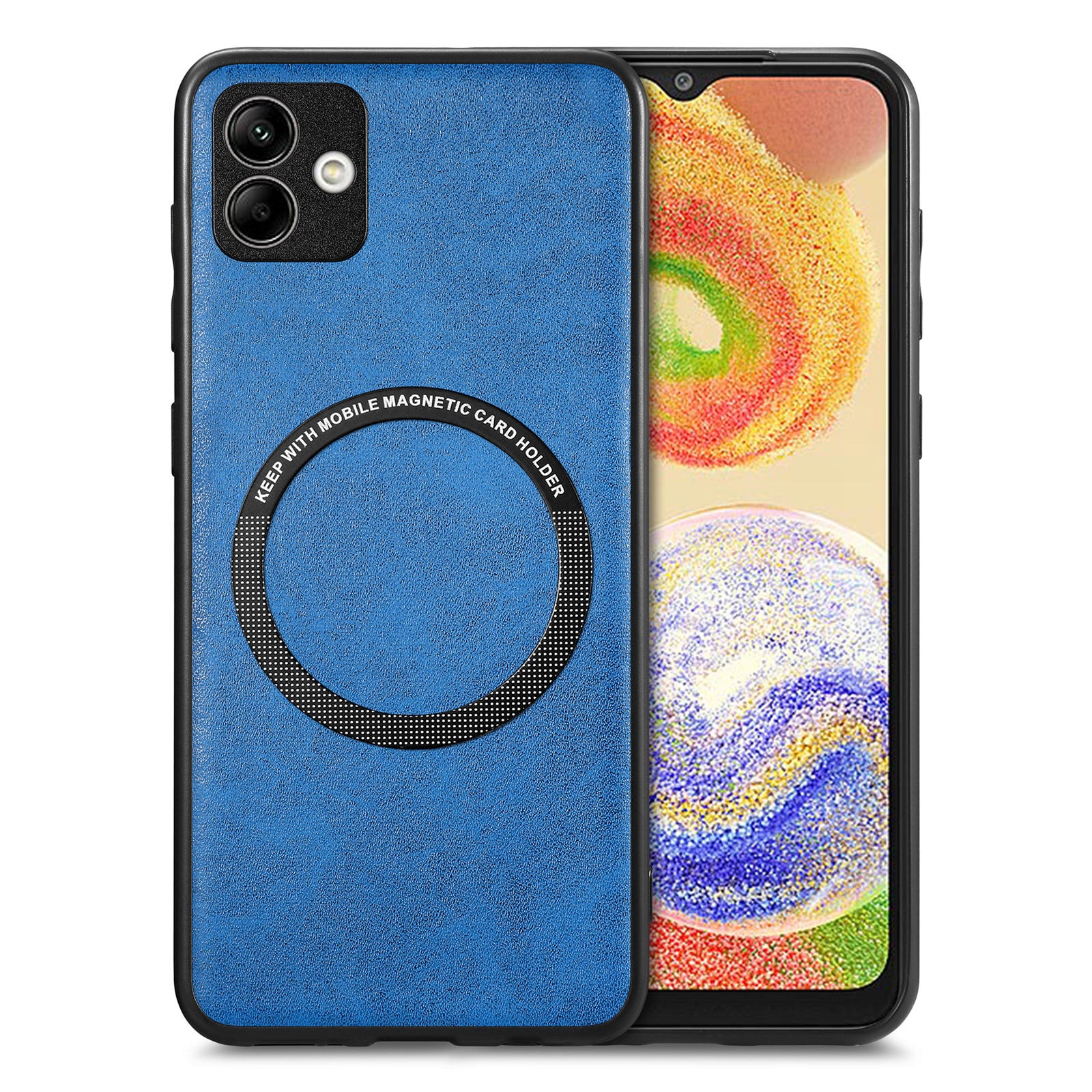For Samsung Galaxy A04 4G (164.4 x 76.3 x 9.1 mm) Magnetic Phone Cover PU Leather Coated PC TPU Case Compatible with MagSafe