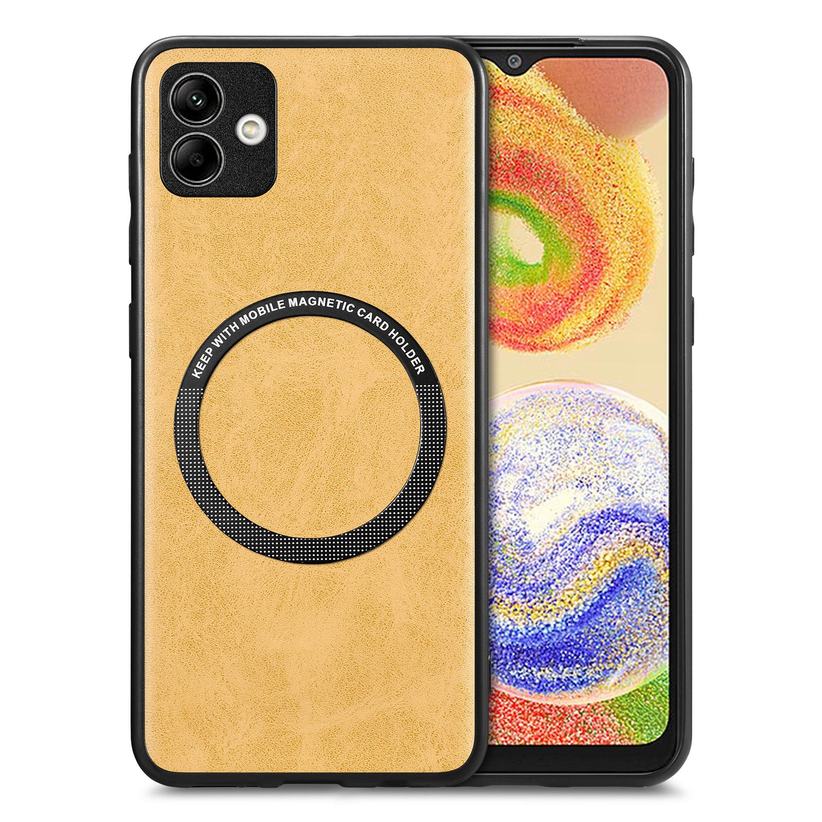 For Samsung Galaxy A04 4G (164.4 x 76.3 x 9.1 mm) Magnetic Phone Cover PU Leather Coated PC TPU Case Compatible with MagSafe