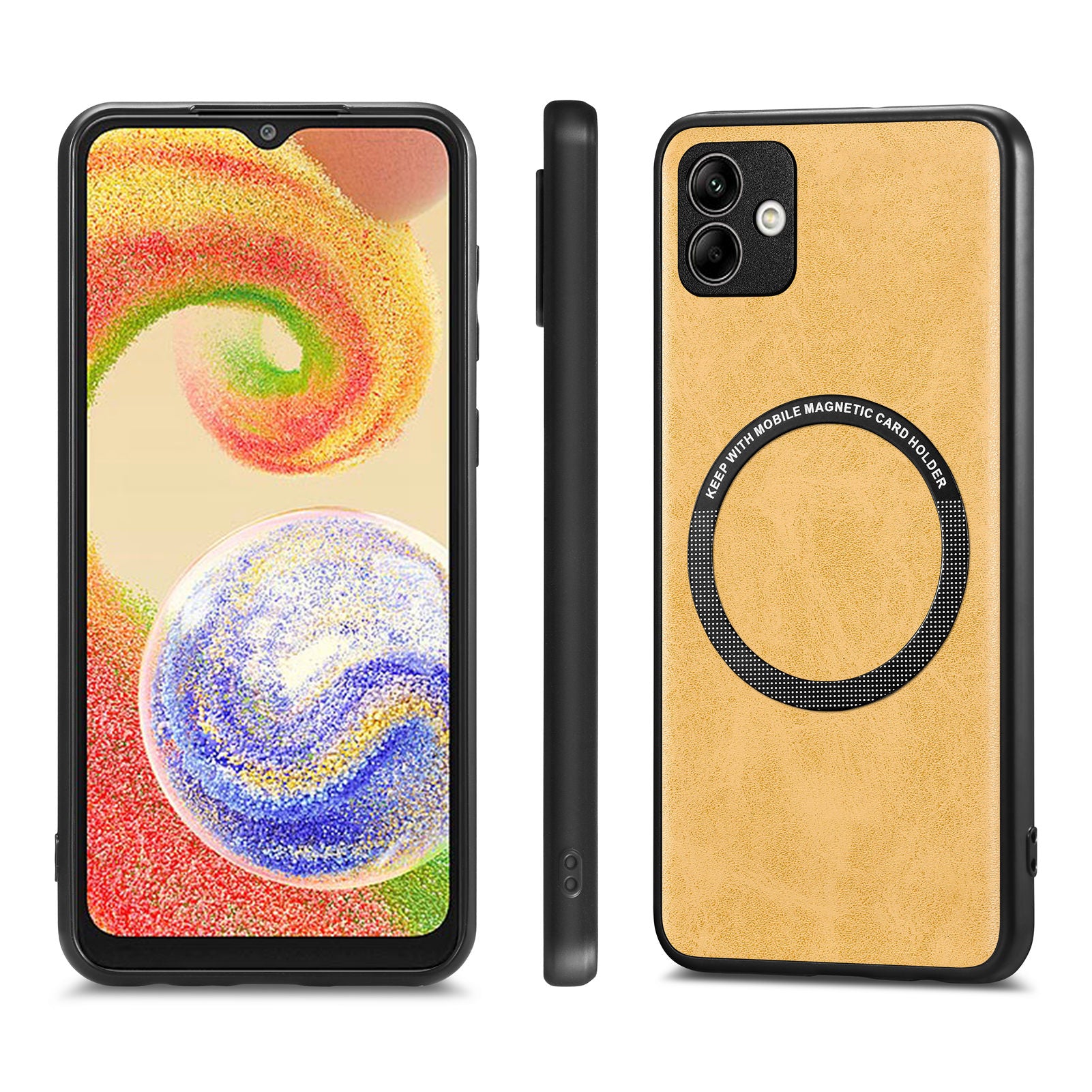 For Samsung Galaxy A04 4G (164.4 x 76.3 x 9.1 mm) Magnetic Phone Cover PU Leather Coated PC TPU Case Compatible with MagSafe