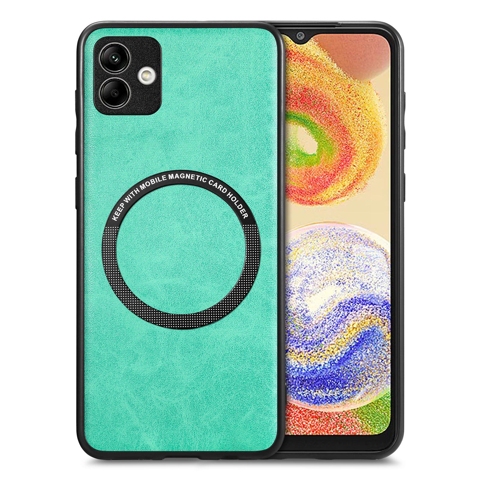 For Samsung Galaxy A04 4G (164.4 x 76.3 x 9.1 mm) Magnetic Phone Cover PU Leather Coated PC TPU Case Compatible with MagSafe