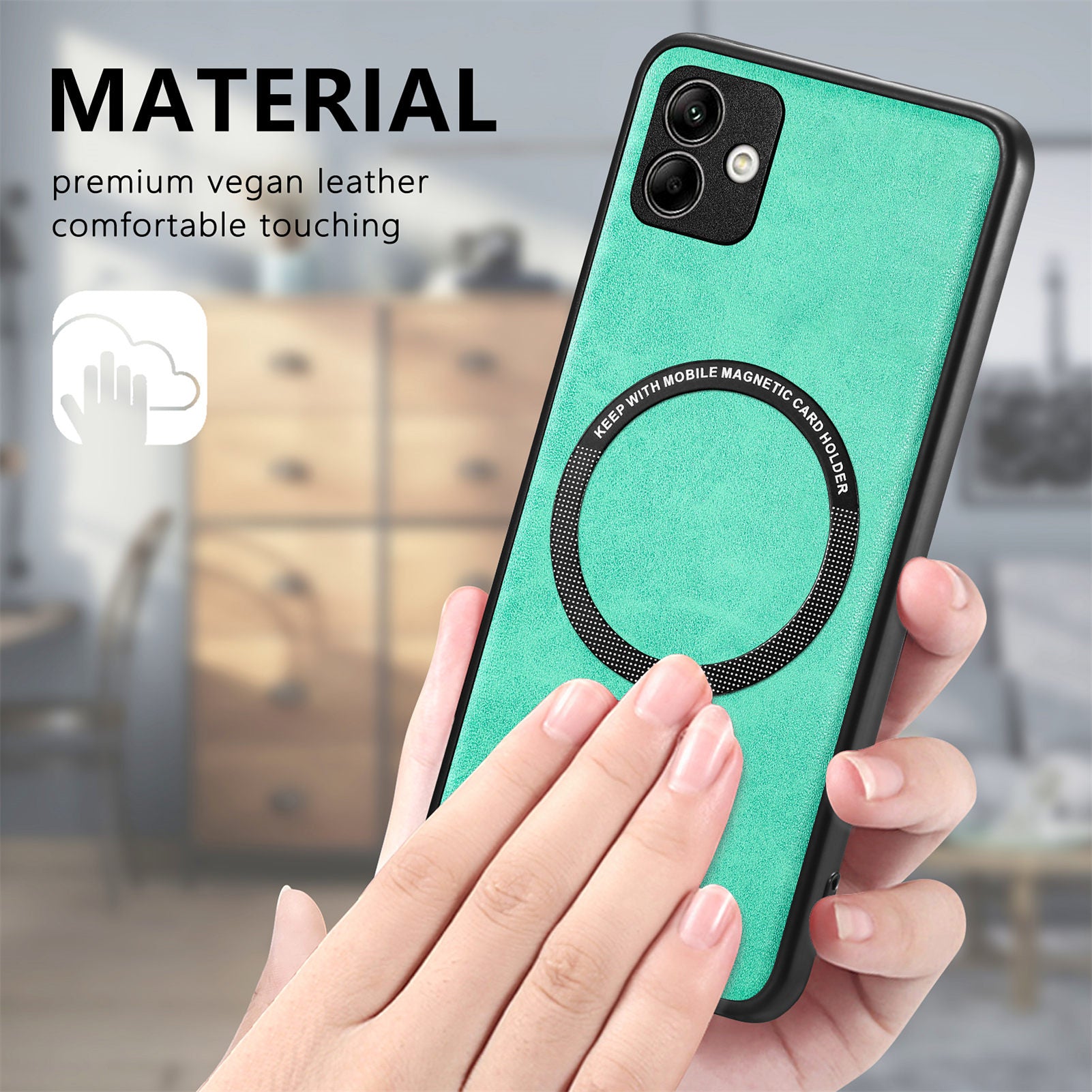 For Samsung Galaxy A04 4G (164.4 x 76.3 x 9.1 mm) Magnetic Phone Cover PU Leather Coated PC TPU Case Compatible with MagSafe