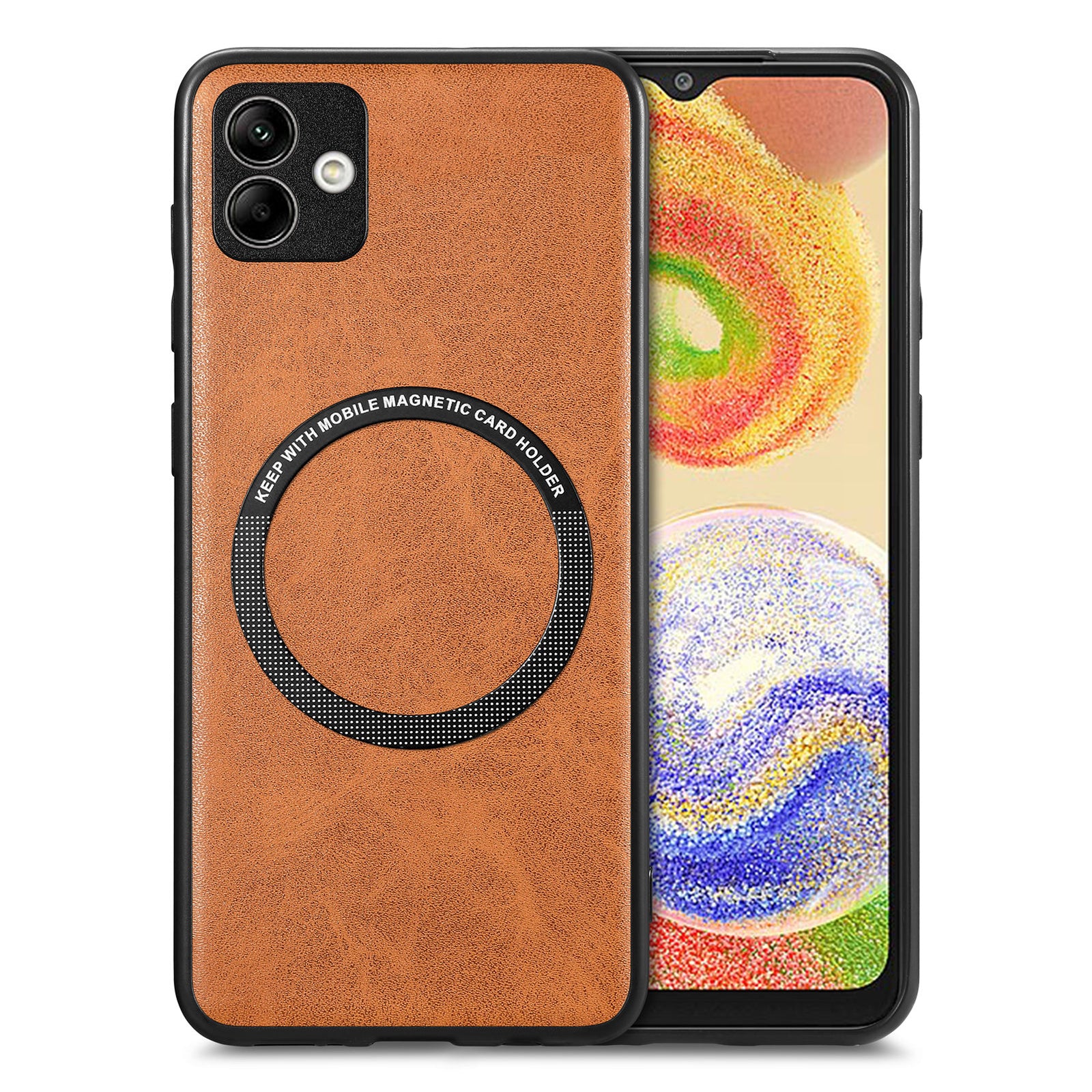 For Samsung Galaxy A04 4G (164.4 x 76.3 x 9.1 mm) Magnetic Phone Cover PU Leather Coated PC TPU Case Compatible with MagSafe