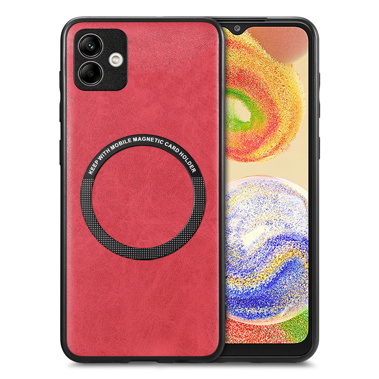 For Samsung Galaxy A04 4G (164.4 x 76.3 x 9.1 mm) Magnetic Phone Cover PU Leather Coated PC TPU Case Compatible with MagSafe