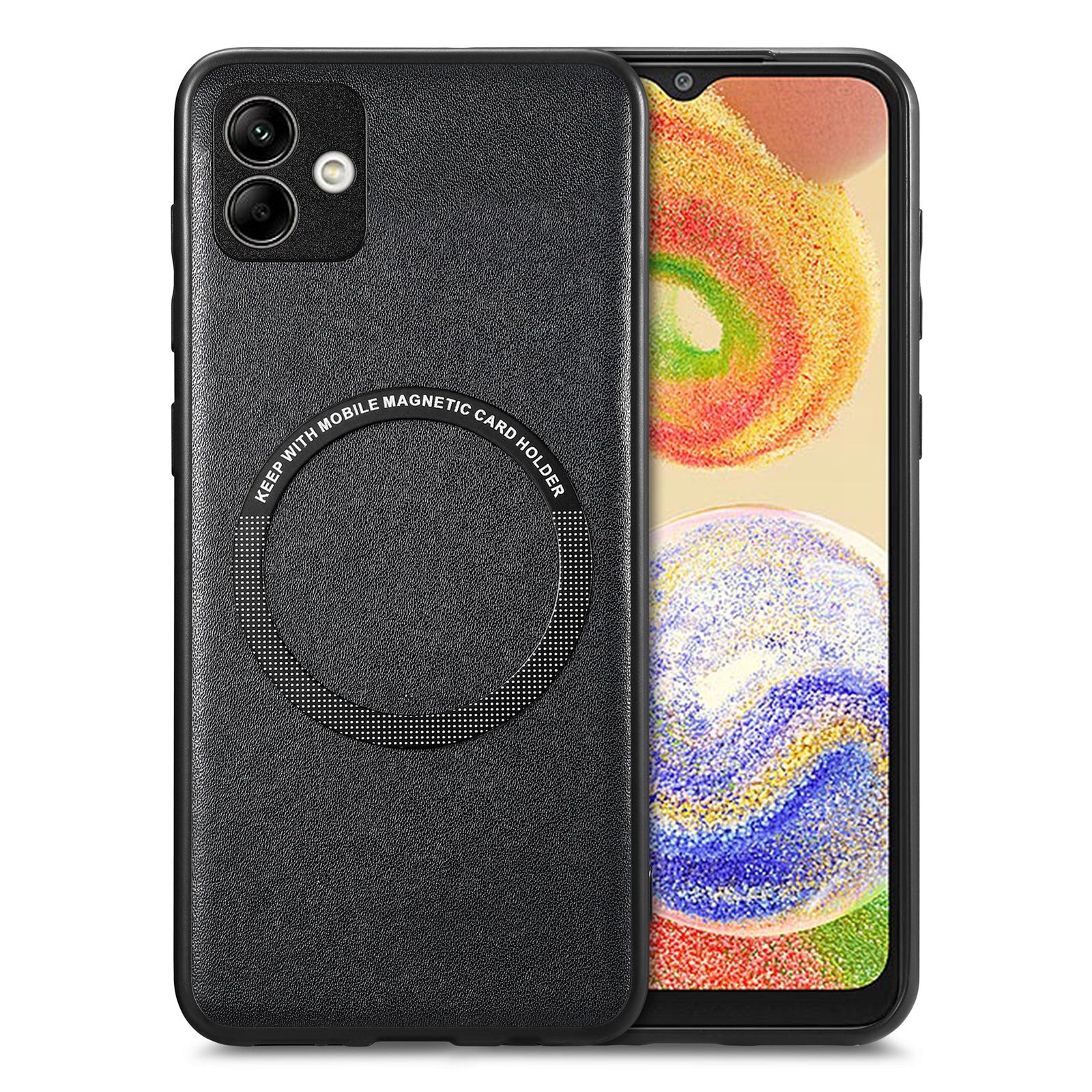 For Samsung Galaxy A04 4G (164.4 x 76.3 x 9.1 mm) Magnetic Phone Cover PU Leather Coated PC TPU Case Compatible with MagSafe
