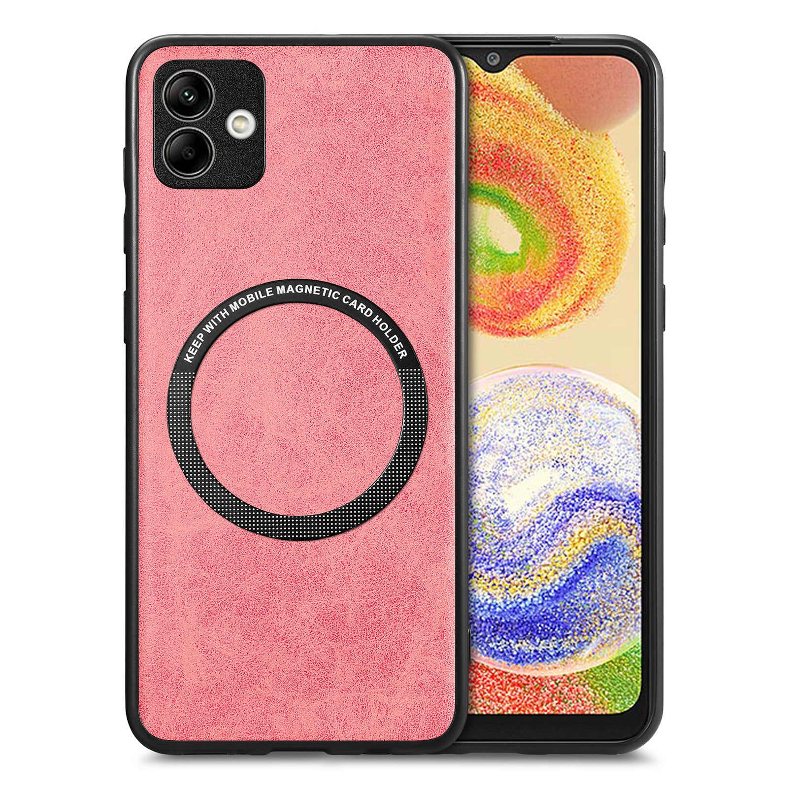 For Samsung Galaxy A04 4G (164.4 x 76.3 x 9.1 mm) Magnetic Phone Cover PU Leather Coated PC TPU Case Compatible with MagSafe
