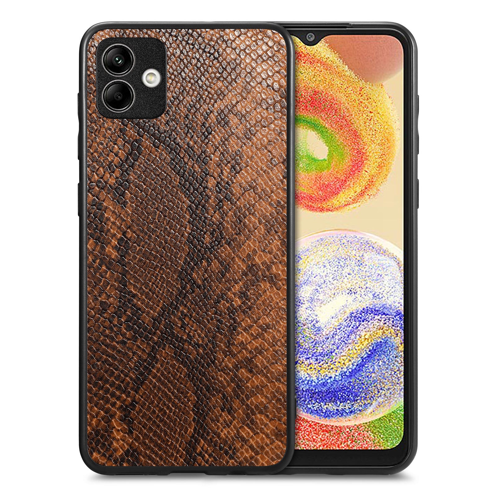 For Samsung Galaxy A04 4G (164.4 x 76.3 x 9.1 mm) Phone Case Snake Texture Leather Coated PC TPU Anti-drop Cover