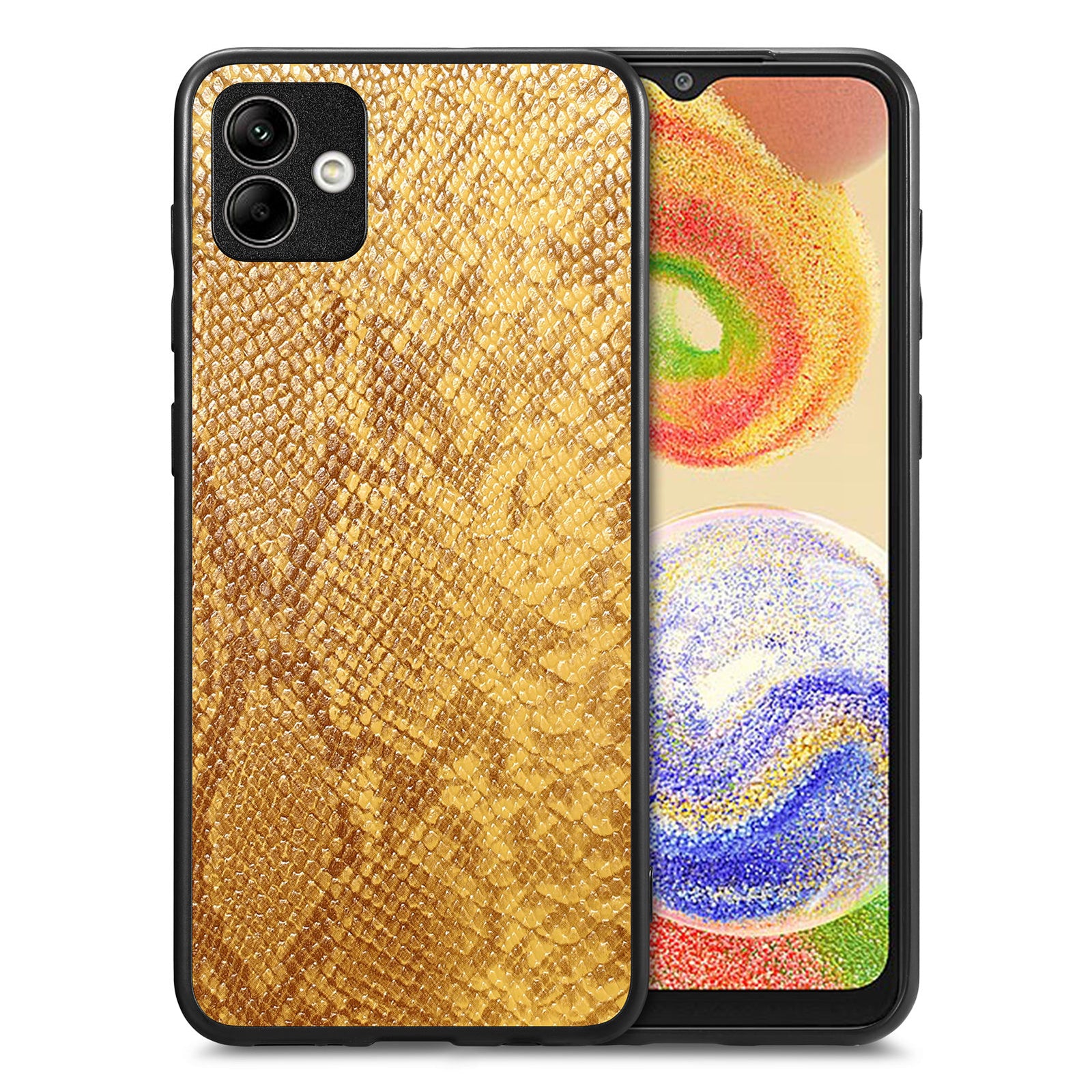 For Samsung Galaxy A04 4G (164.4 x 76.3 x 9.1 mm) Phone Case Snake Texture Leather Coated PC TPU Anti-drop Cover