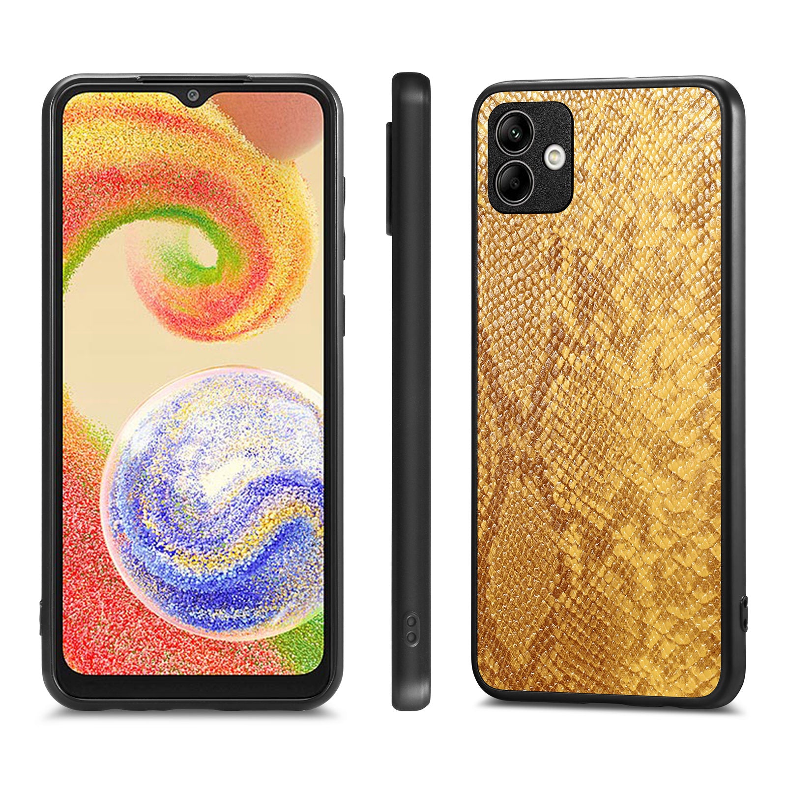 For Samsung Galaxy A04 4G (164.4 x 76.3 x 9.1 mm) Phone Case Snake Texture Leather Coated PC TPU Anti-drop Cover