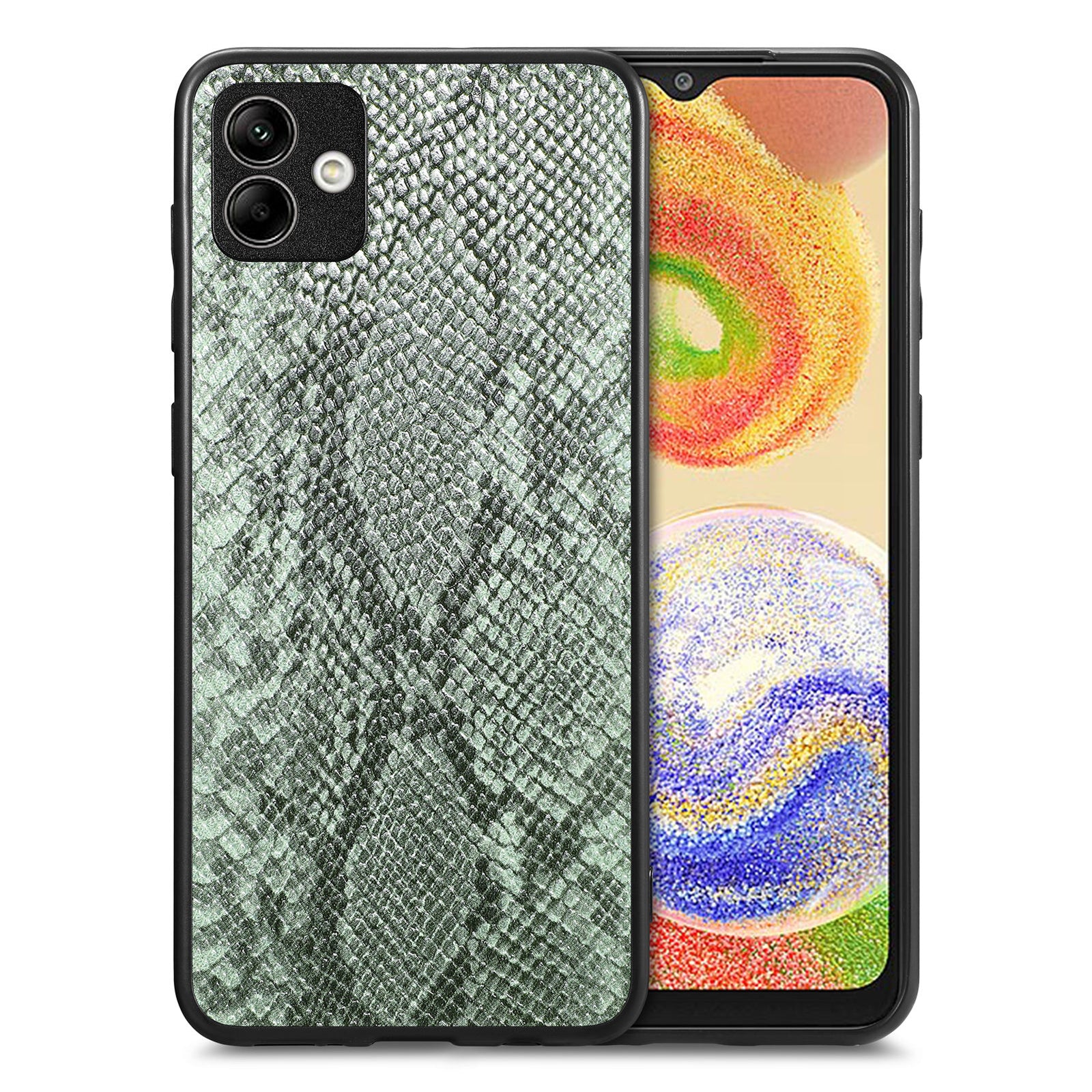 For Samsung Galaxy A04 4G (164.4 x 76.3 x 9.1 mm) Phone Case Snake Texture Leather Coated PC TPU Anti-drop Cover