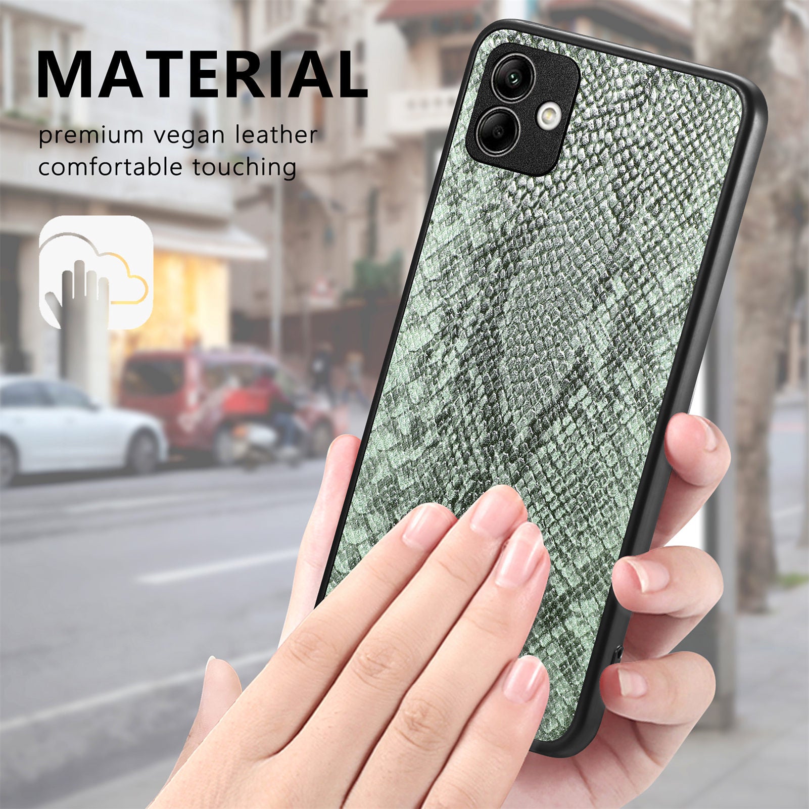 For Samsung Galaxy A04 4G (164.4 x 76.3 x 9.1 mm) Phone Case Snake Texture Leather Coated PC TPU Anti-drop Cover