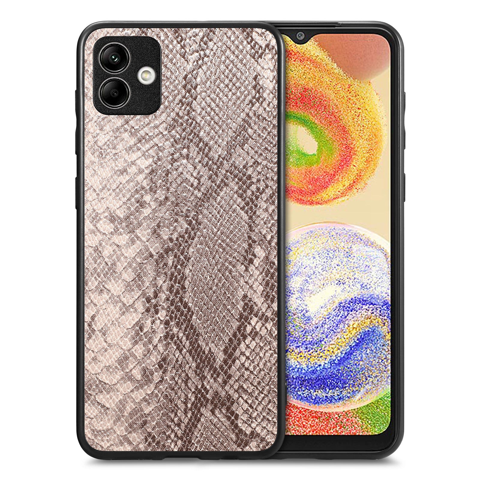 For Samsung Galaxy A04 4G (164.4 x 76.3 x 9.1 mm) Phone Case Snake Texture Leather Coated PC TPU Anti-drop Cover