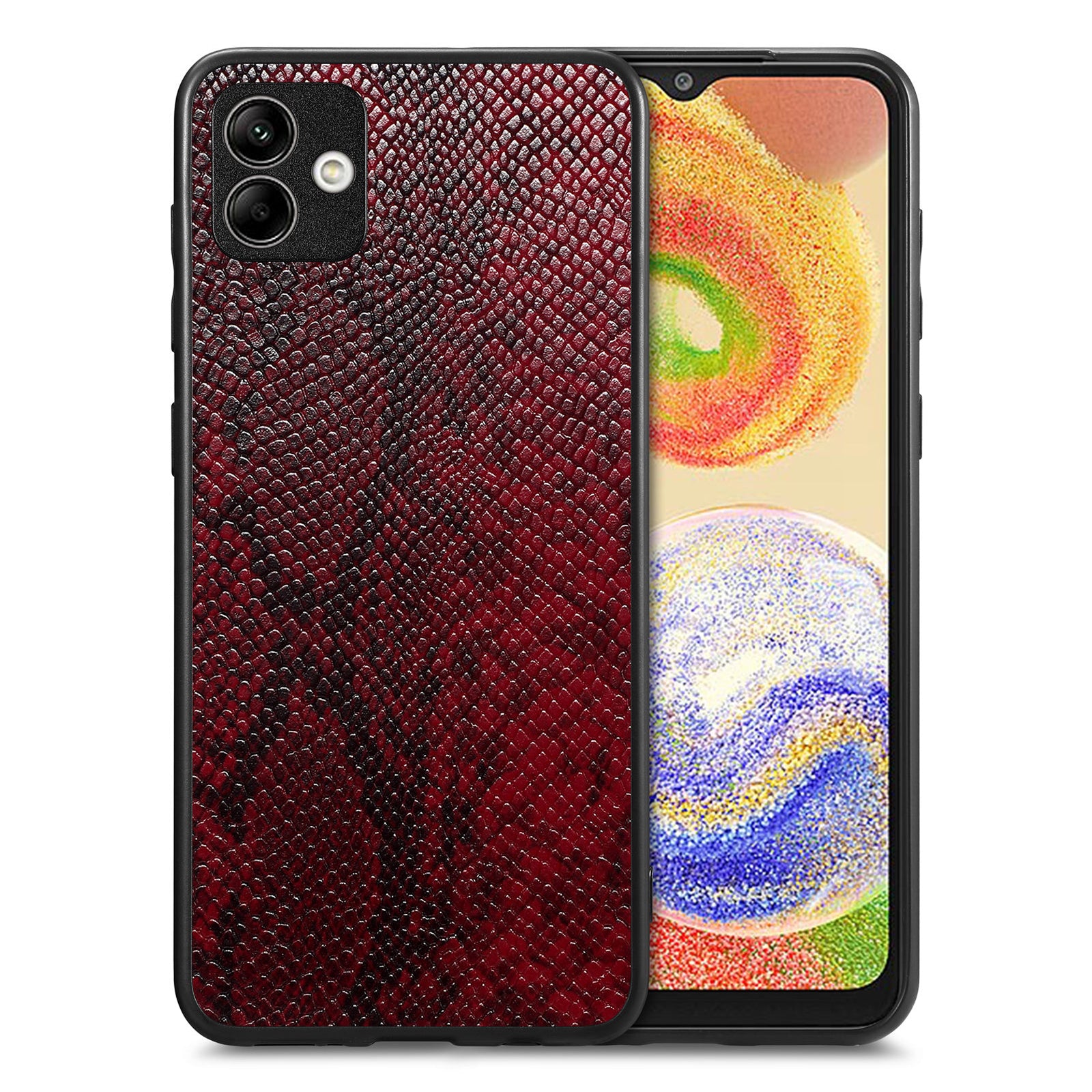 For Samsung Galaxy A04 4G (164.4 x 76.3 x 9.1 mm) Phone Case Snake Texture Leather Coated PC TPU Anti-drop Cover