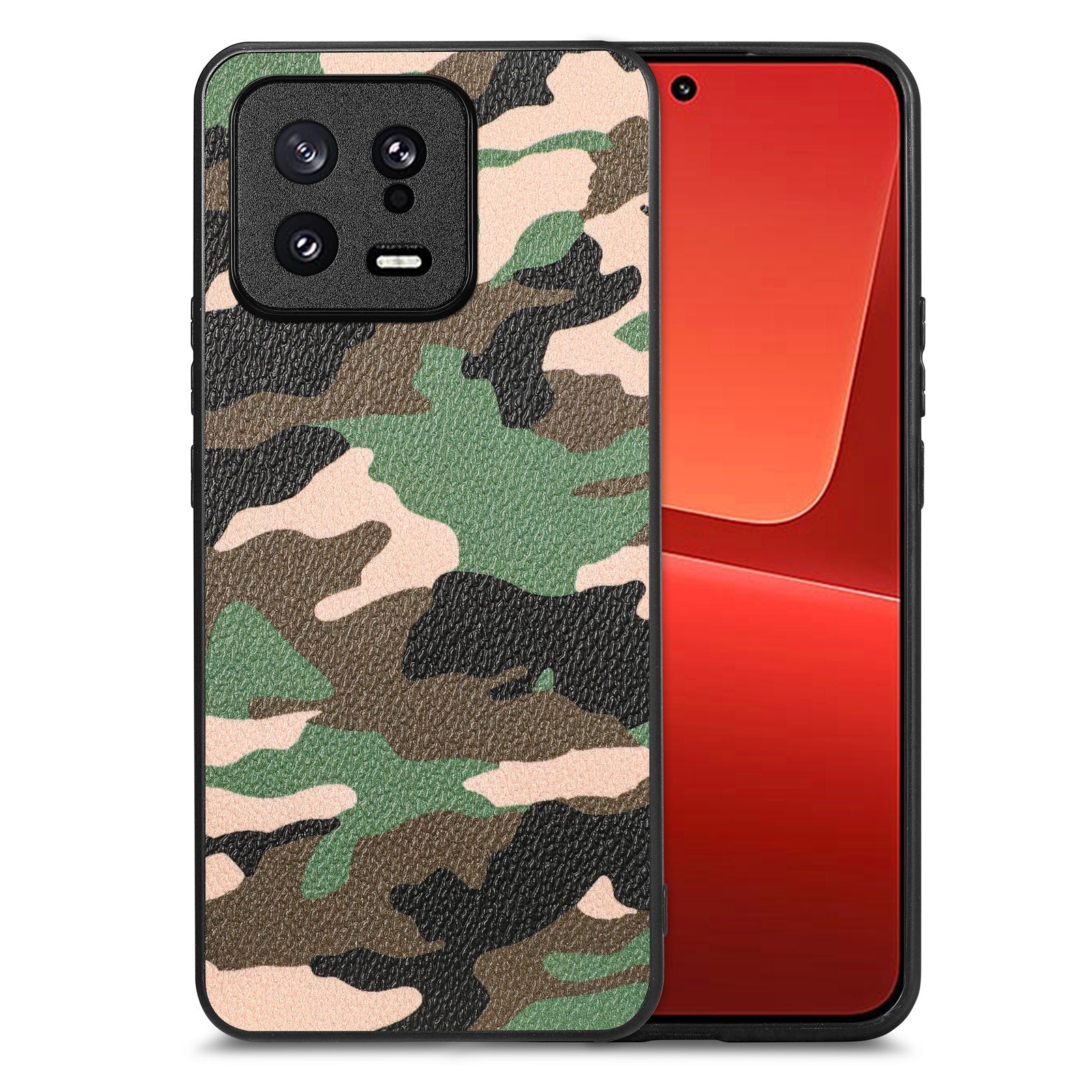 Leather Coated PC TPU Phone Case for Xiaomi 13 5G Precise Cutout Camouflage Pattern Phone Cover
