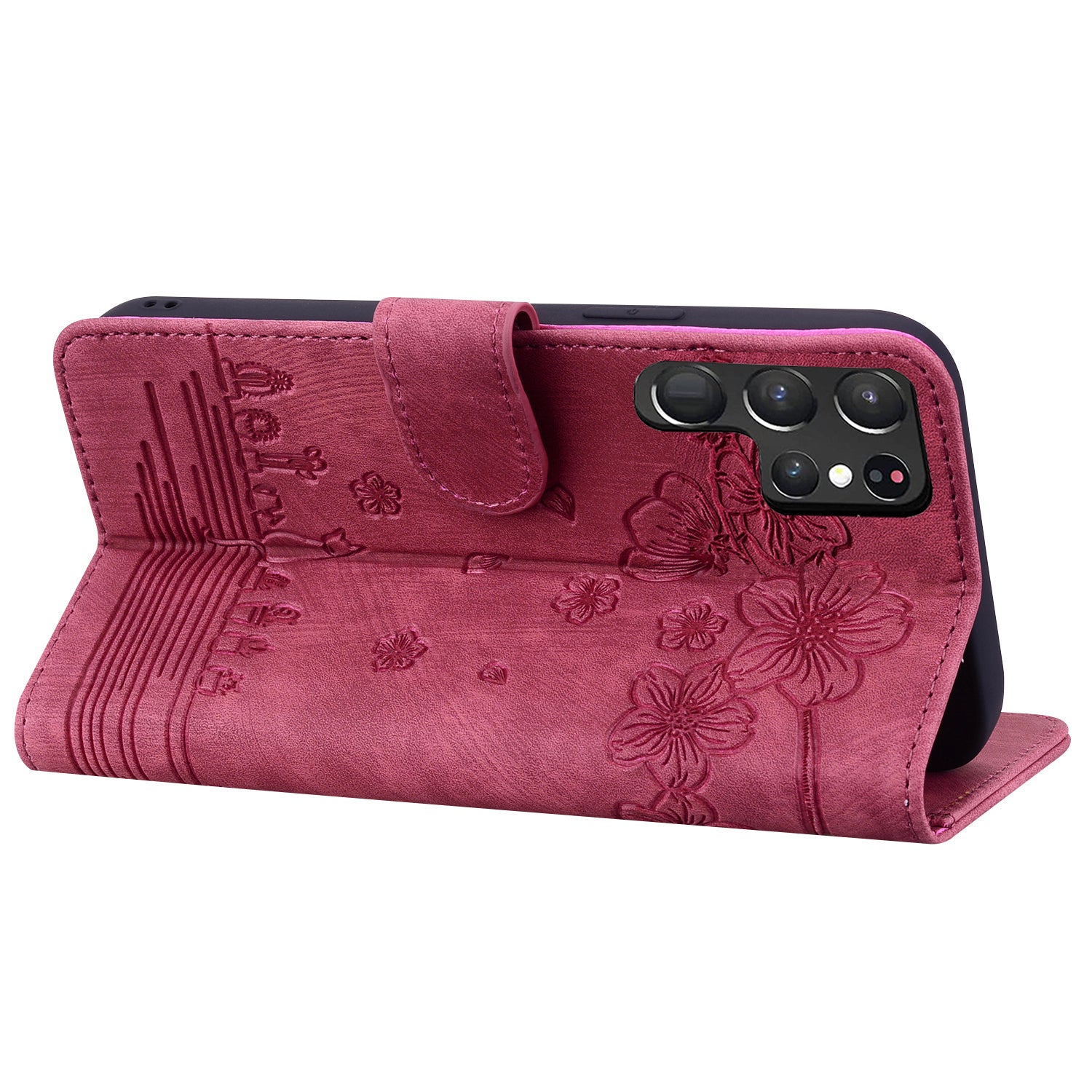 For Samsung Galaxy S23 Ultra Imprinted Cat PU Leather Wallet Case Folding Stand Phone Cover with Strap