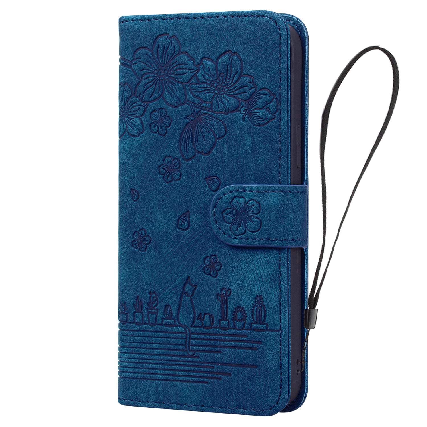For Samsung Galaxy A54 5G PU Leather Wallet Case Imprinted Cat Flower Phone Stand Cover with Strap