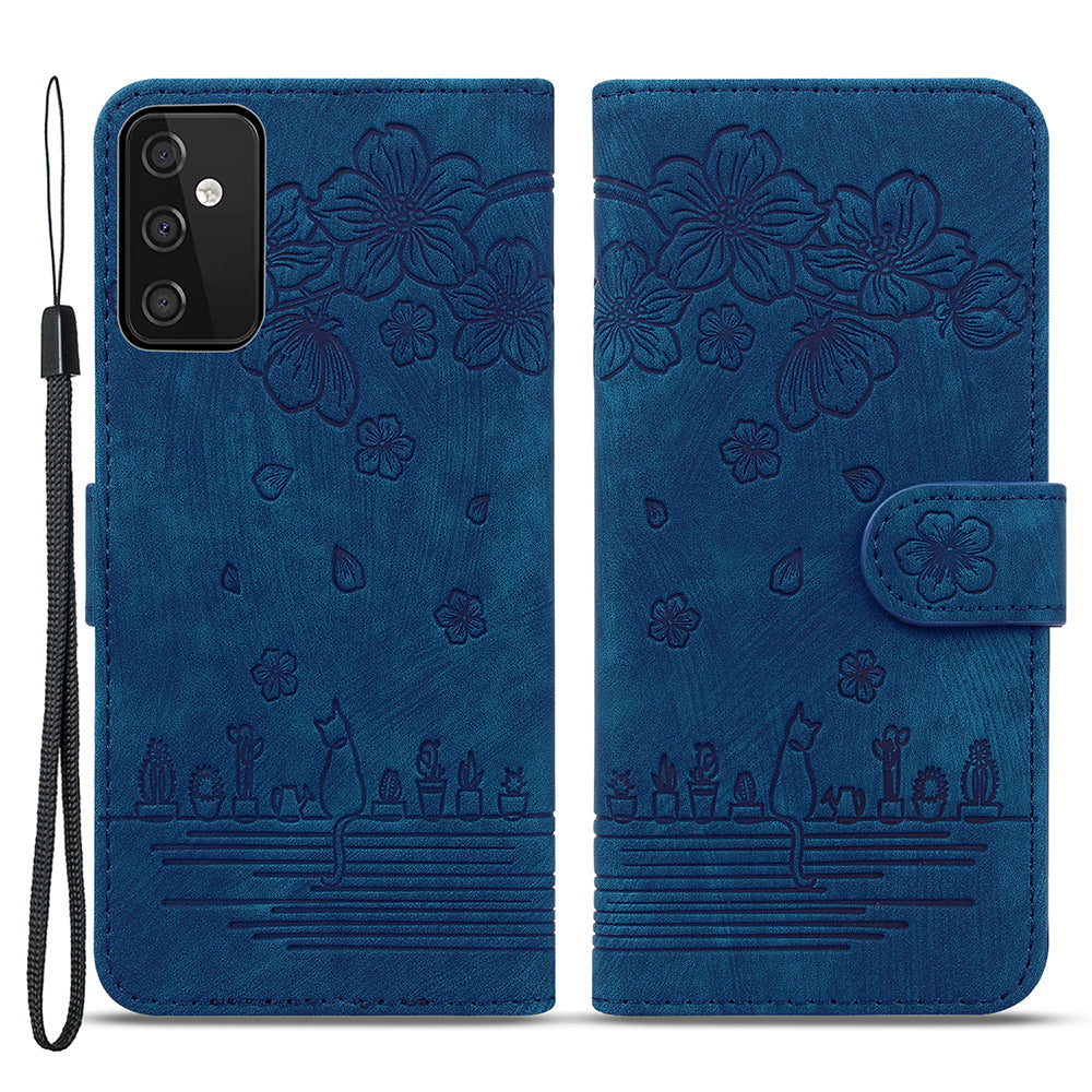 For Samsung Galaxy A34 5G PU Leather Folding Stand Wallet Case Imprinted Cat Phone Shell with Strap