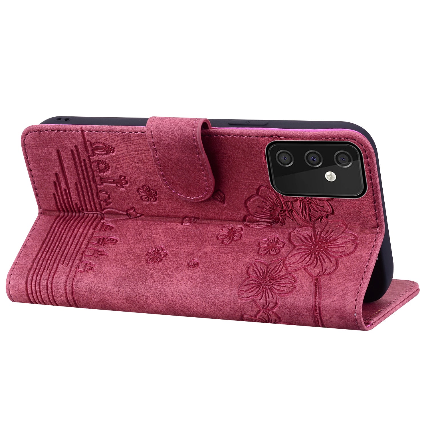 For Samsung Galaxy A34 5G PU Leather Folding Stand Wallet Case Imprinted Cat Phone Shell with Strap