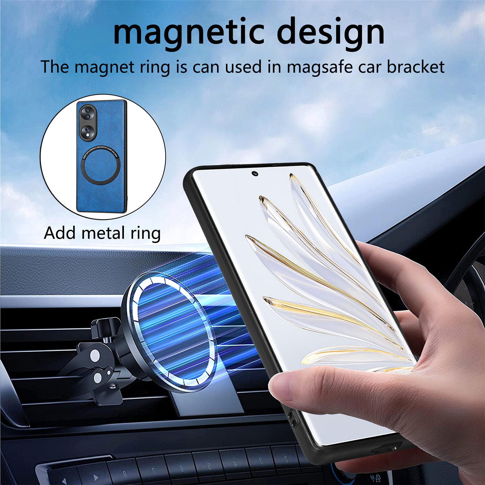 Mobile Phone Case Compatible with MagSafe for Honor 70 5G PU Leather Coated PC TPU Cover