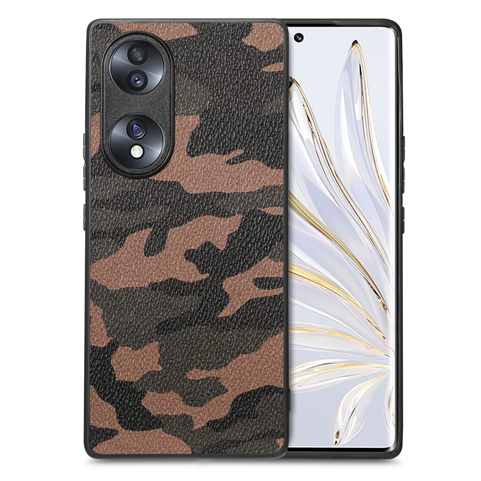 Cell Phone Case for Honor 70 5G PU Leather Coated PC TPU Cover Camouflage Pattern