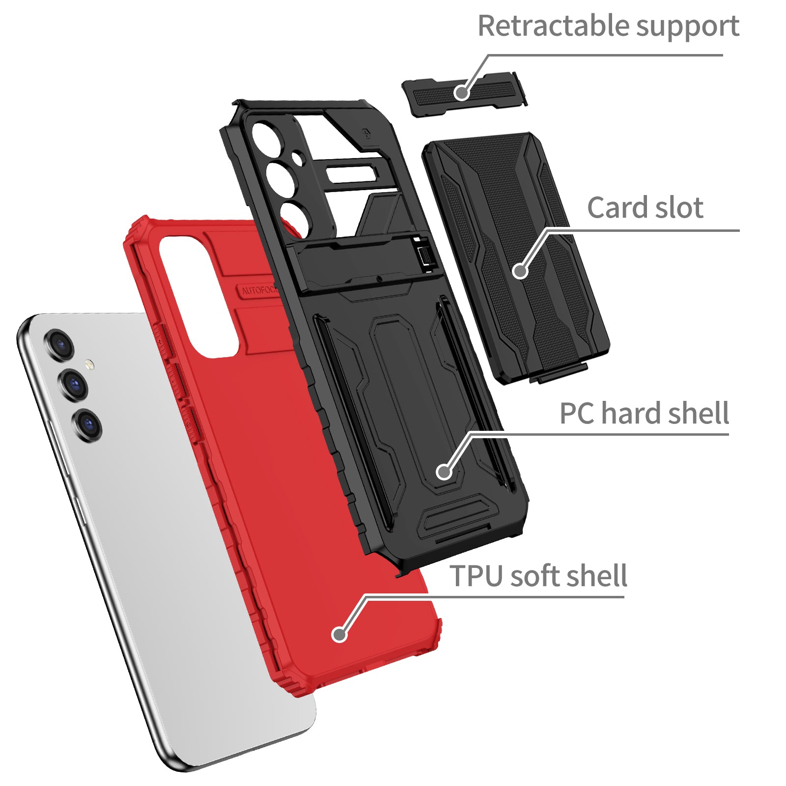 For Samsung Galaxy A34 5G Kickstand Detachable Card Holder Case PC TPU Cell Phone Cover