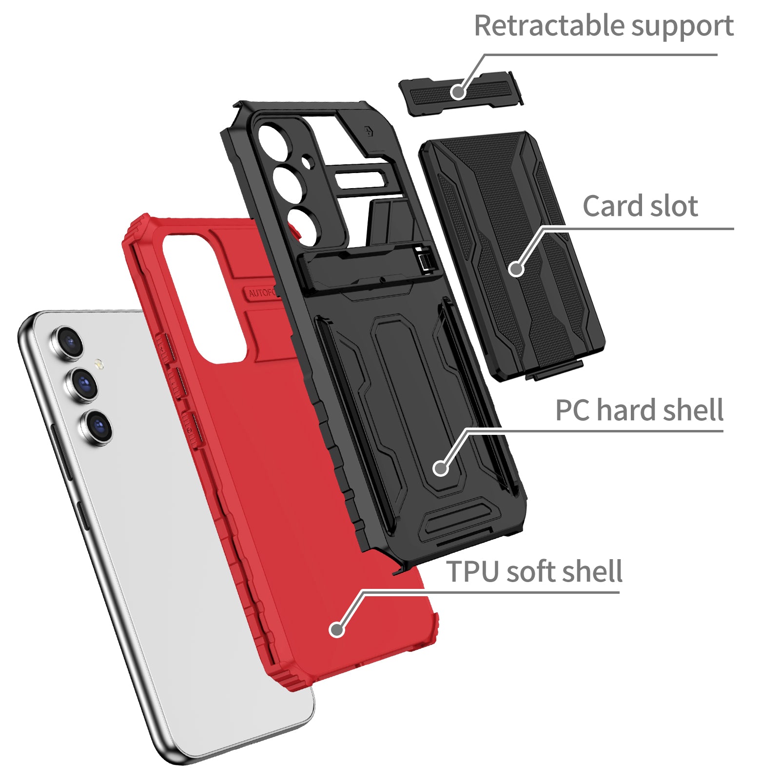 Kickstand Phone Case for Samsung Galaxy A54 5G Detachable Card Holder PC TPU Cover