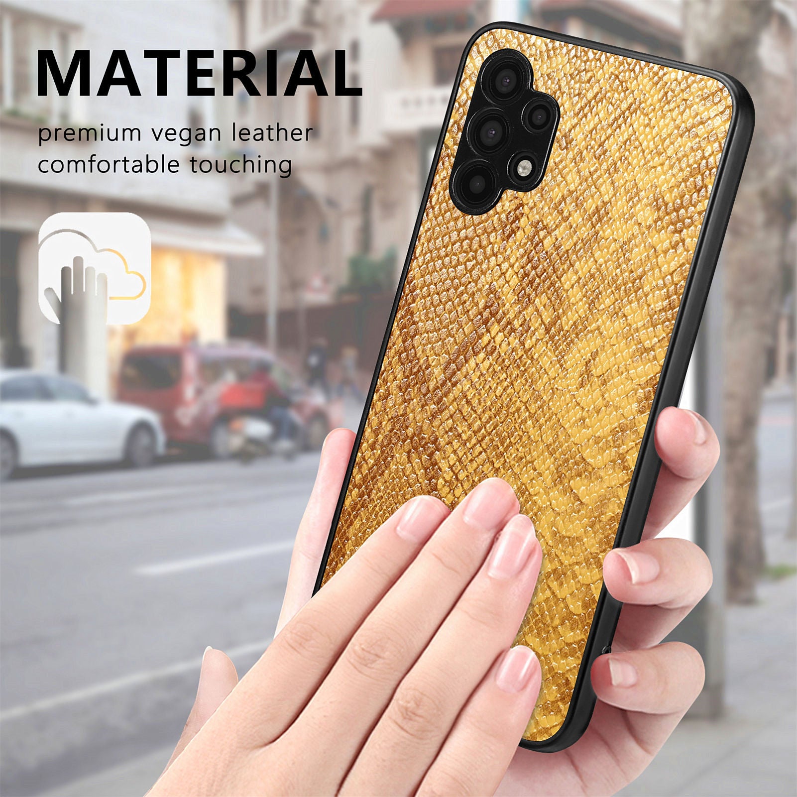For Samsung Galaxy A32 5G M32 5G Cell Phone Case Snake Texture PU Leather Coated PC TPU Cover