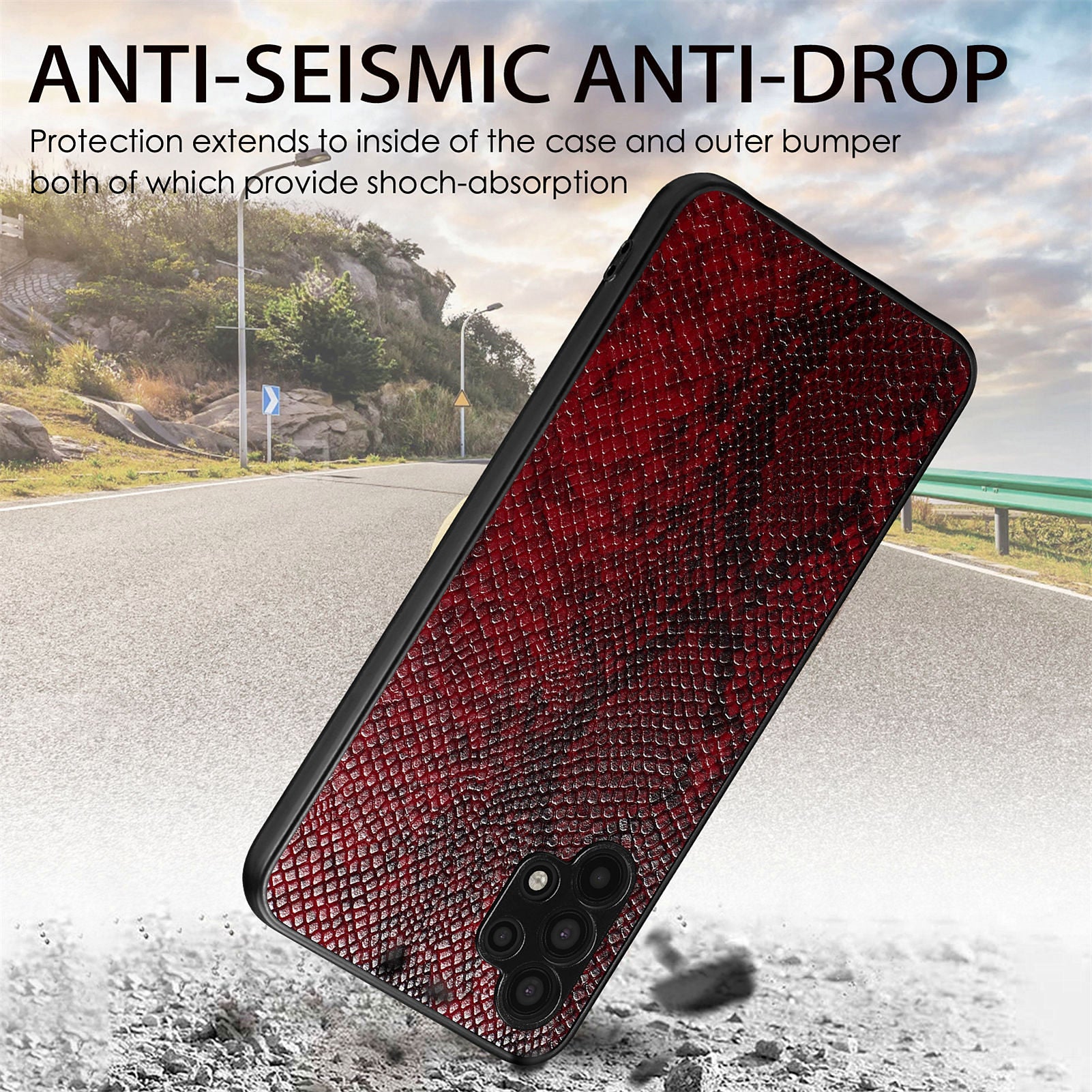For Samsung Galaxy A32 5G M32 5G Cell Phone Case Snake Texture PU Leather Coated PC TPU Cover