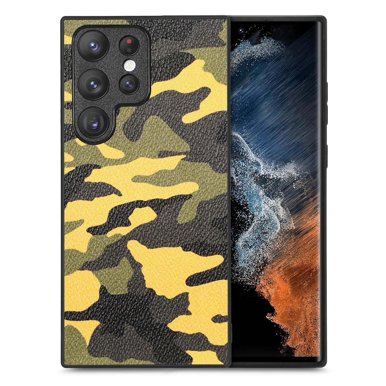 Anti-drop Phone Case for Samsung Galaxy S23 Ultra Camouflage Pattern PU Leather Coated PC TPU Cover