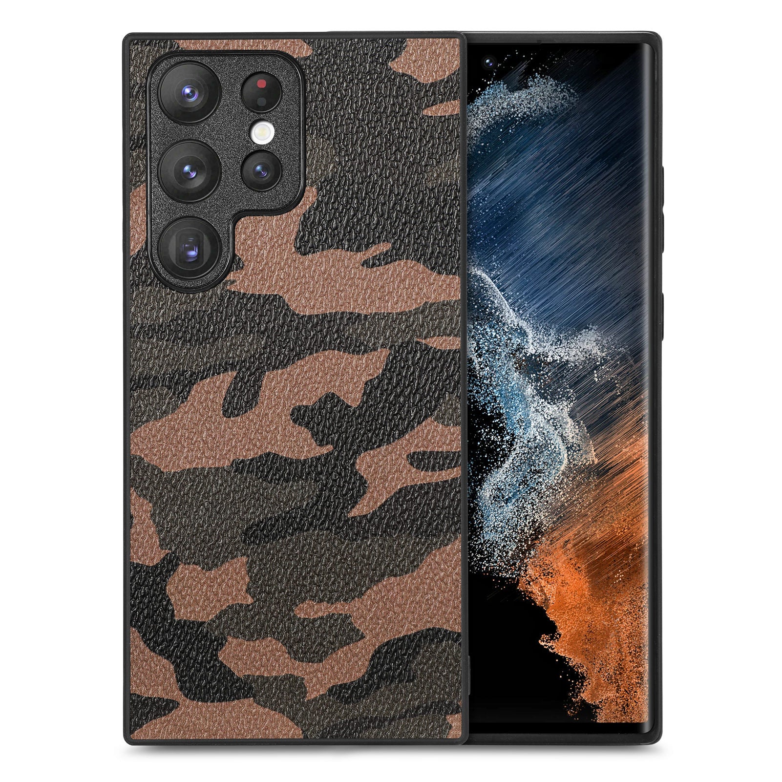 Anti-drop Phone Case for Samsung Galaxy S23 Ultra Camouflage Pattern PU Leather Coated PC TPU Cover