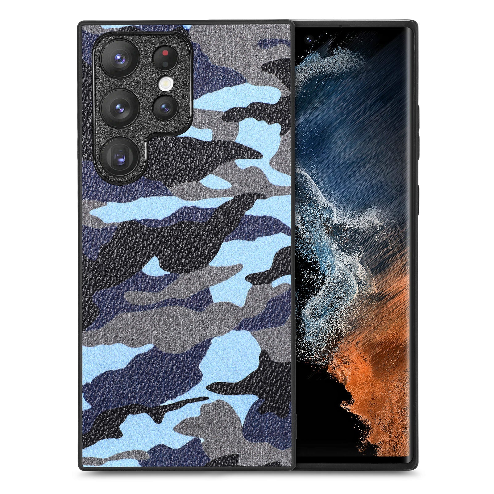 Anti-drop Phone Case for Samsung Galaxy S23 Ultra Camouflage Pattern PU Leather Coated PC TPU Cover