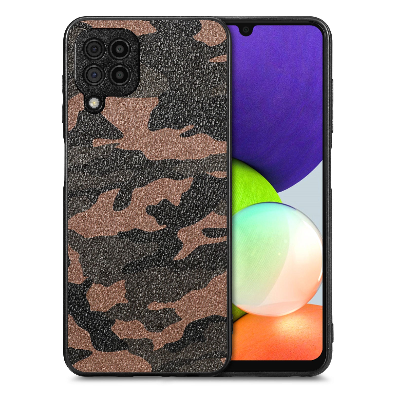 For Samsung Galaxy A22 4G (EU Version) Camouflage Pattern Leather Coated PC TPU Phone Case Cover