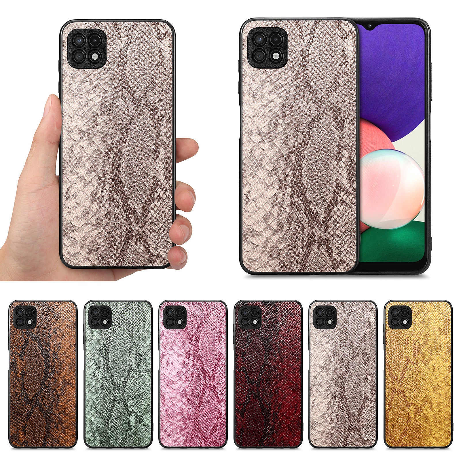 Pouzdro na telefon Snake Texture pro Samsung Galaxy A22 5G (EU verze) PU kožený PC TPU kryt na mobil