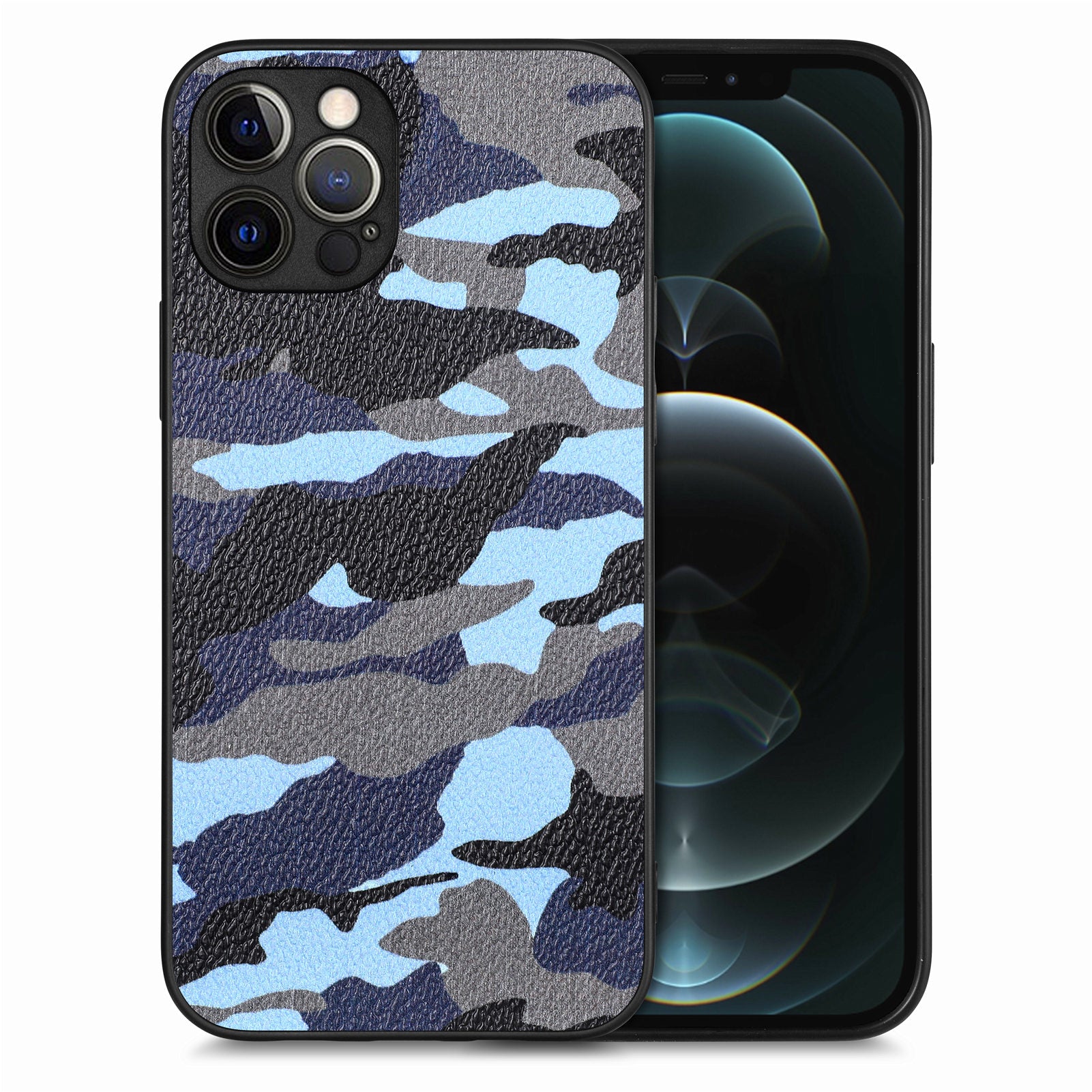 PU Leather Coated PC TPU Case for iPhone 12 Pro Precise Cutout Camouflage Pattern Phone Cover