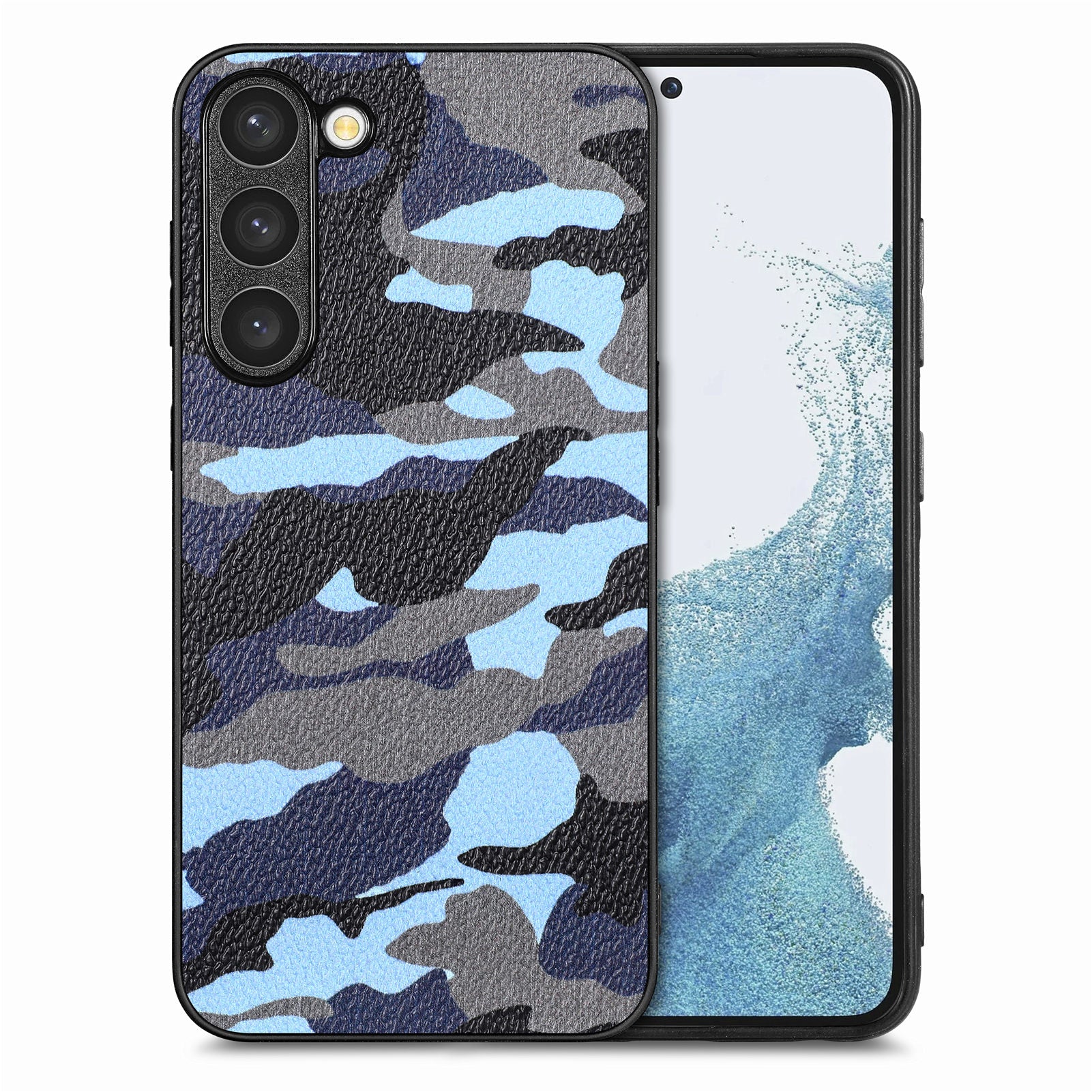 Camouflage Pattern Leather Coated Case for Samsung Galaxy S23 Precise Cutout PC TPU Phone Cover