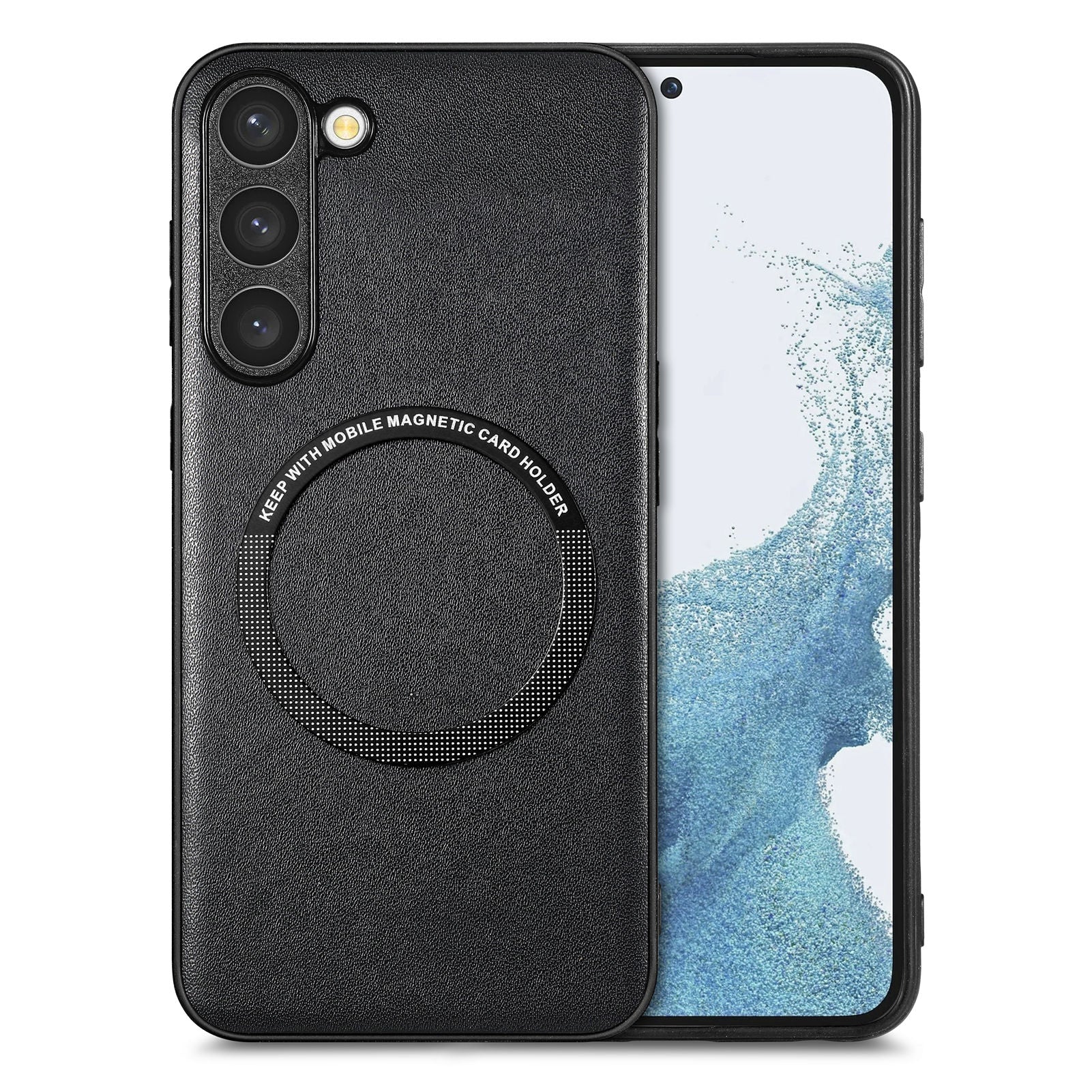 PU Leather Coated PC TPU Case Compatible with MagSafe for Samsung Galaxy S23 Cell Phone Cover