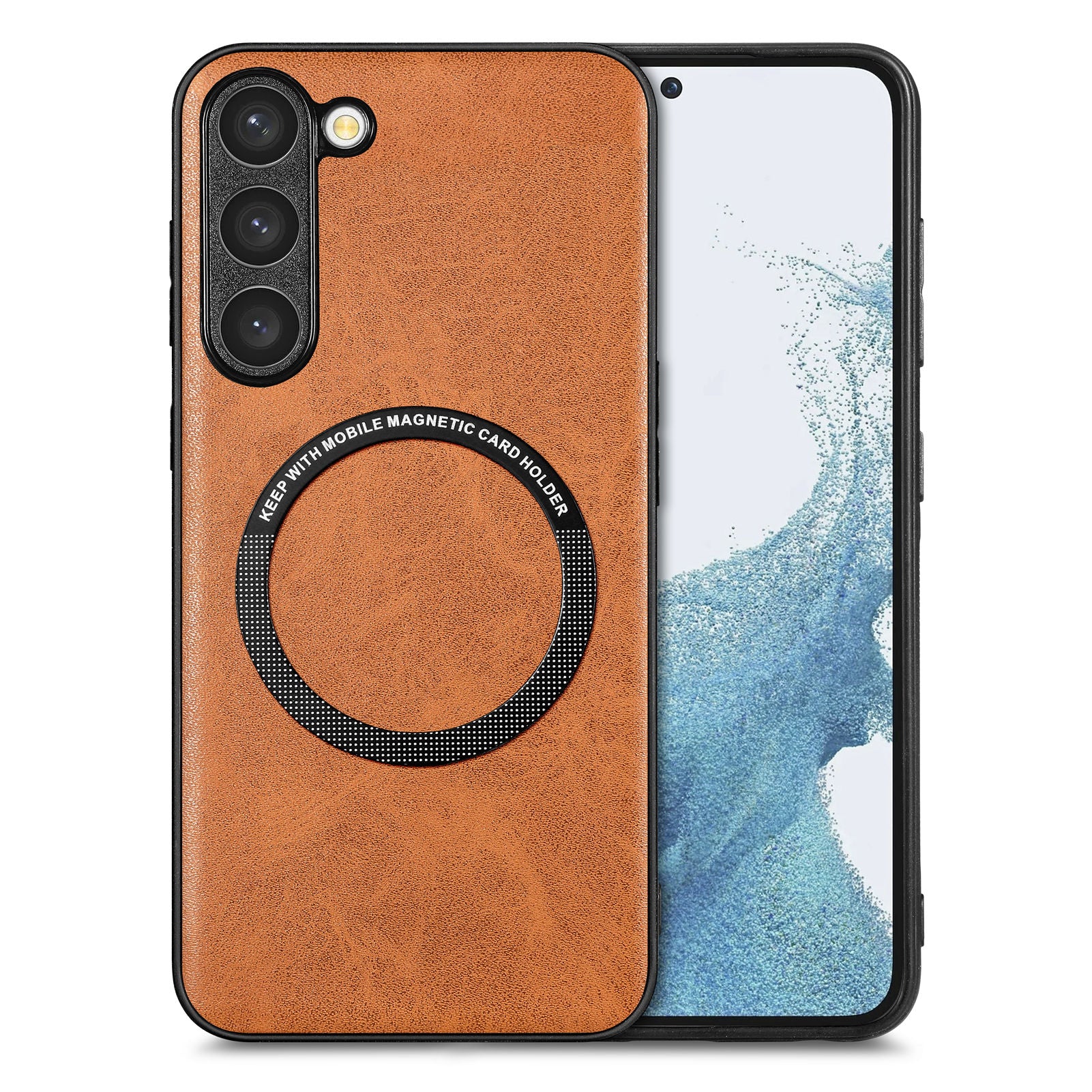 Phone Case Compatible with MagSafe for Samsung Galaxy S23 Leather Coated PC TPU Cover with Magnetic Holder Metal Sheet