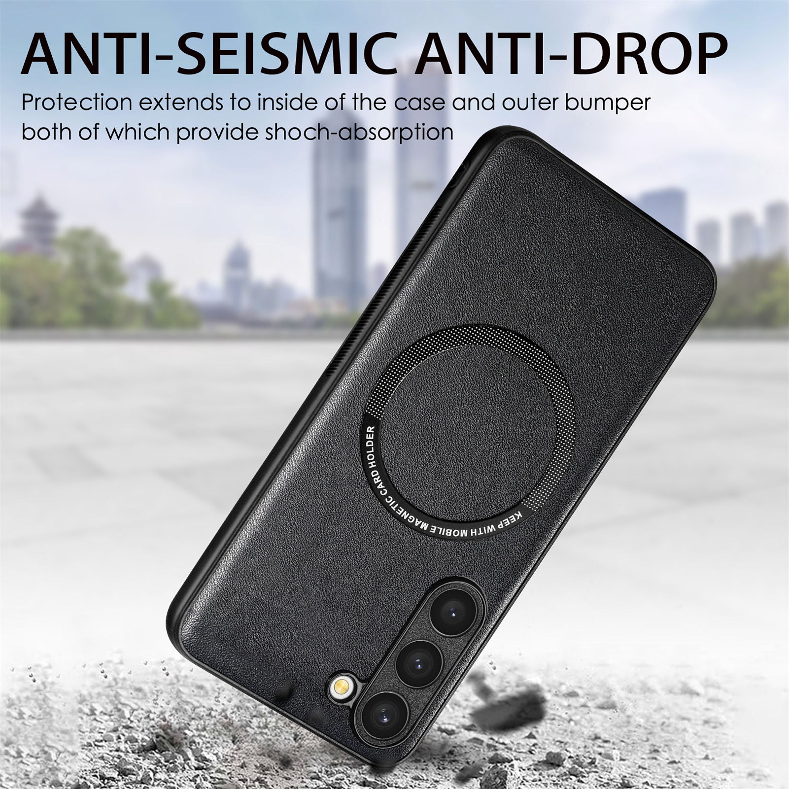 Phone Case Compatible with MagSafe for Samsung Galaxy S23 Leather Coated PC TPU Cover with Magnetic Holder Metal Sheet