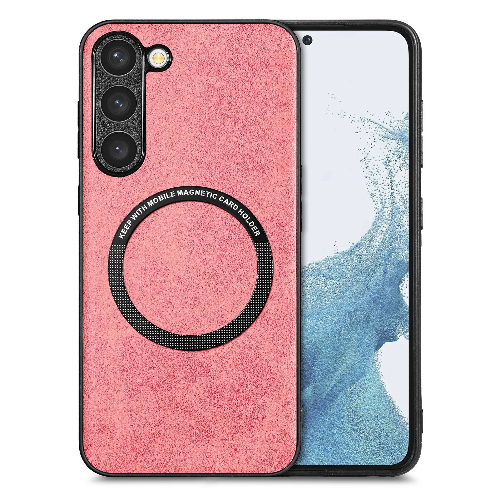 Phone Case Compatible with MagSafe for Samsung Galaxy S23 Leather Coated PC TPU Cover with Magnetic Holder Metal Sheet