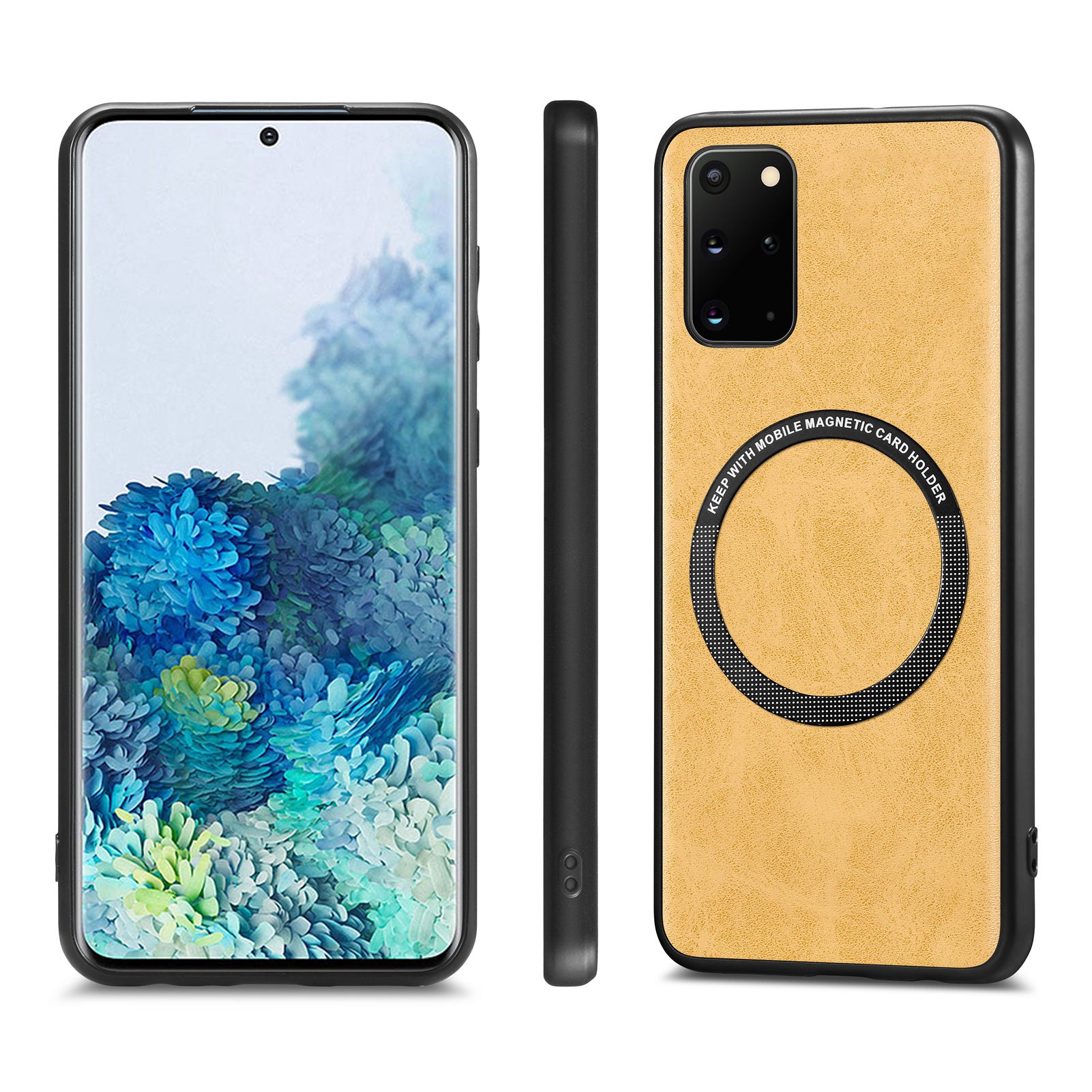 For Samsung Galaxy S20 Plus 4G 5G Leather Coated PC TPU Cover Phone Case Compatible with MagSafe with Magnetic Holder Metal Ring