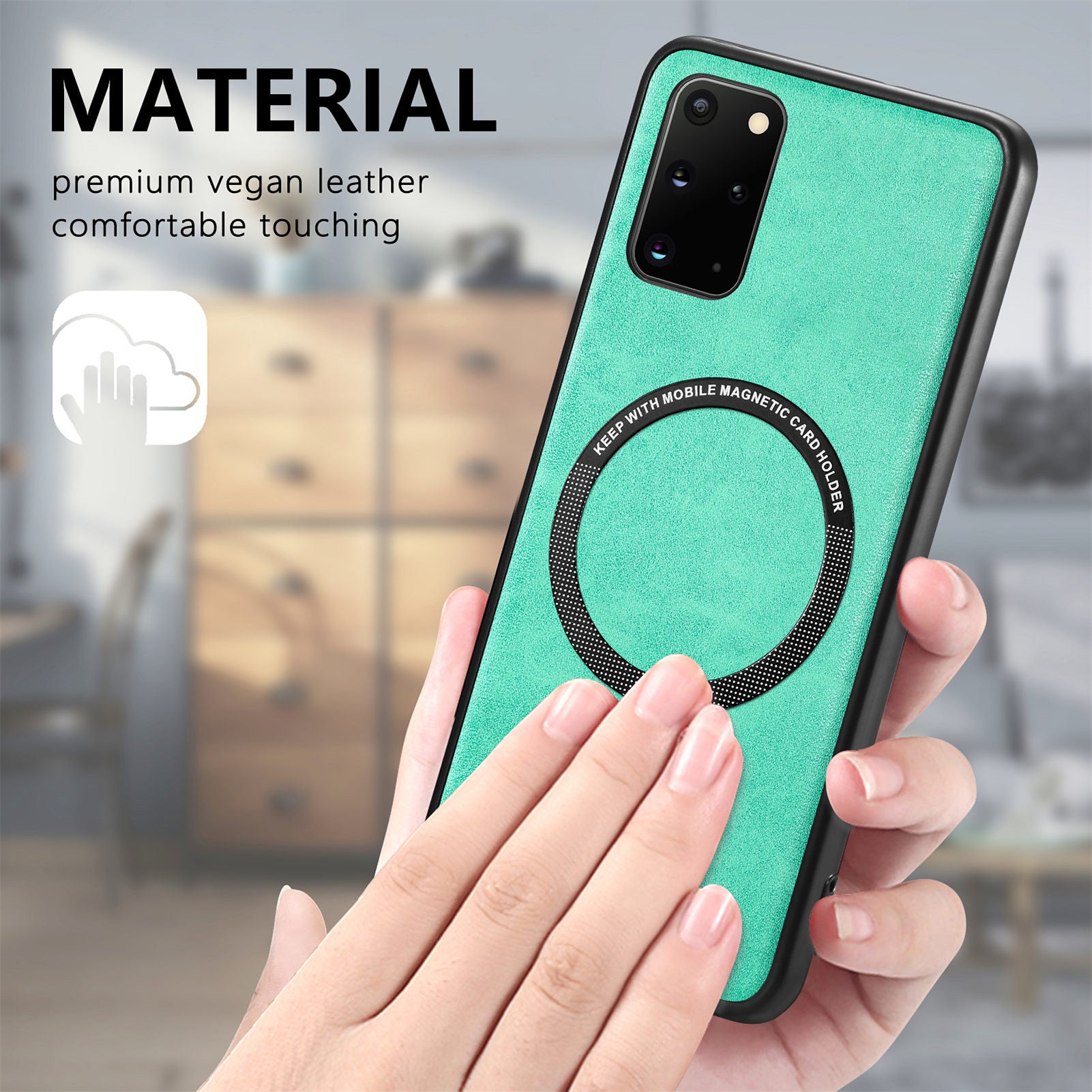 For Samsung Galaxy S20 Plus 4G 5G Leather Coated PC TPU Cover Phone Case Compatible with MagSafe with Magnetic Holder Metal Ring