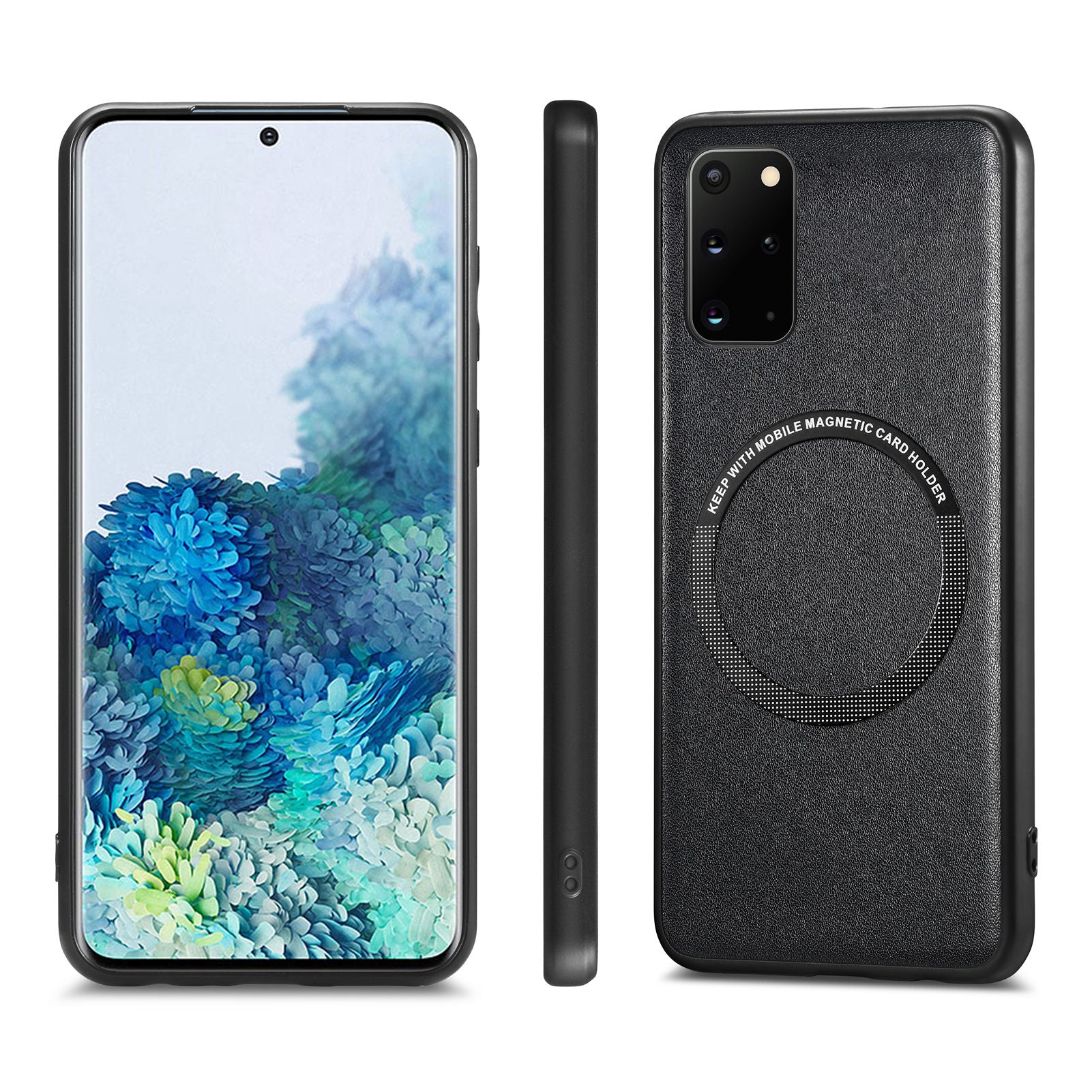 For Samsung Galaxy S20 Plus 4G / 5G Leather Coated PC TPU Cover Phone Case Compatible with MagSafe with Magnetic Holder Metal Ring