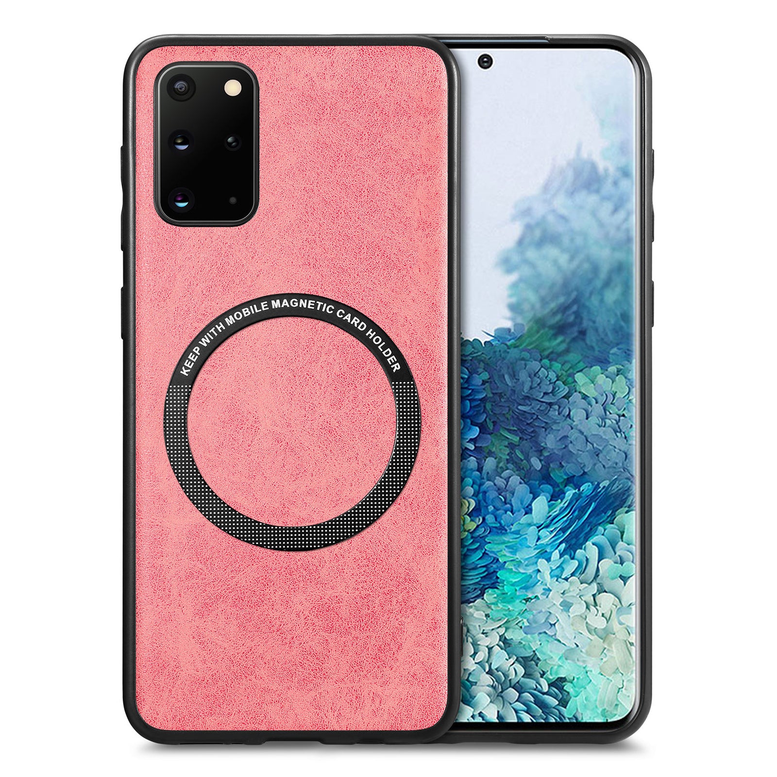 For Samsung Galaxy S20 Plus 4G / 5G Leather Coated PC TPU Cover Phone Case Compatible with MagSafe with Magnetic Holder Metal Ring