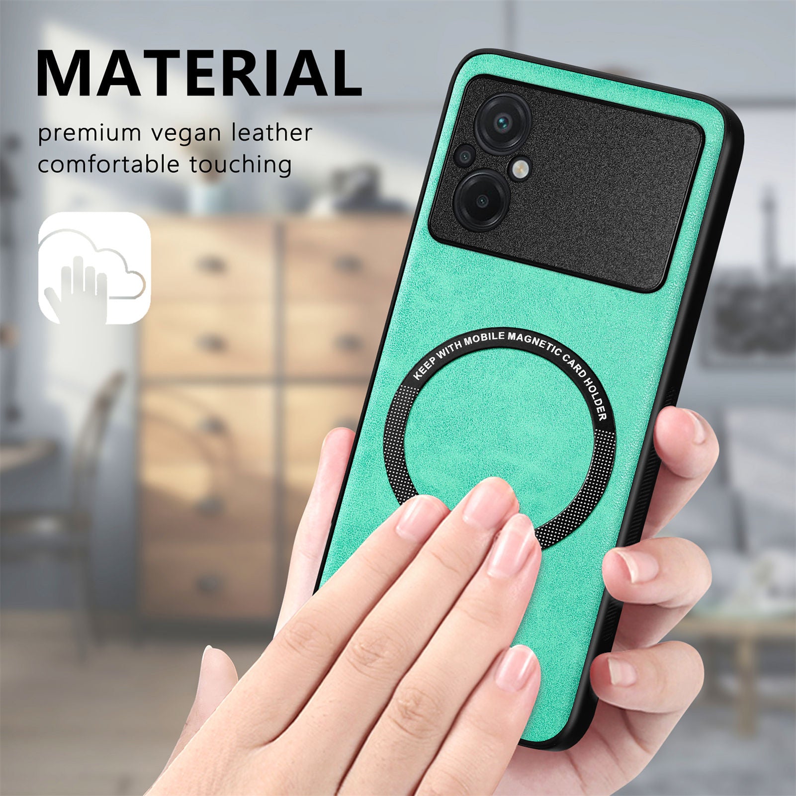 For Xiaomi Poco M5 4G Cell Phone Case Compatible with MagSafe Car Mount Metal Sheet Leather Coated PC TPU Cover