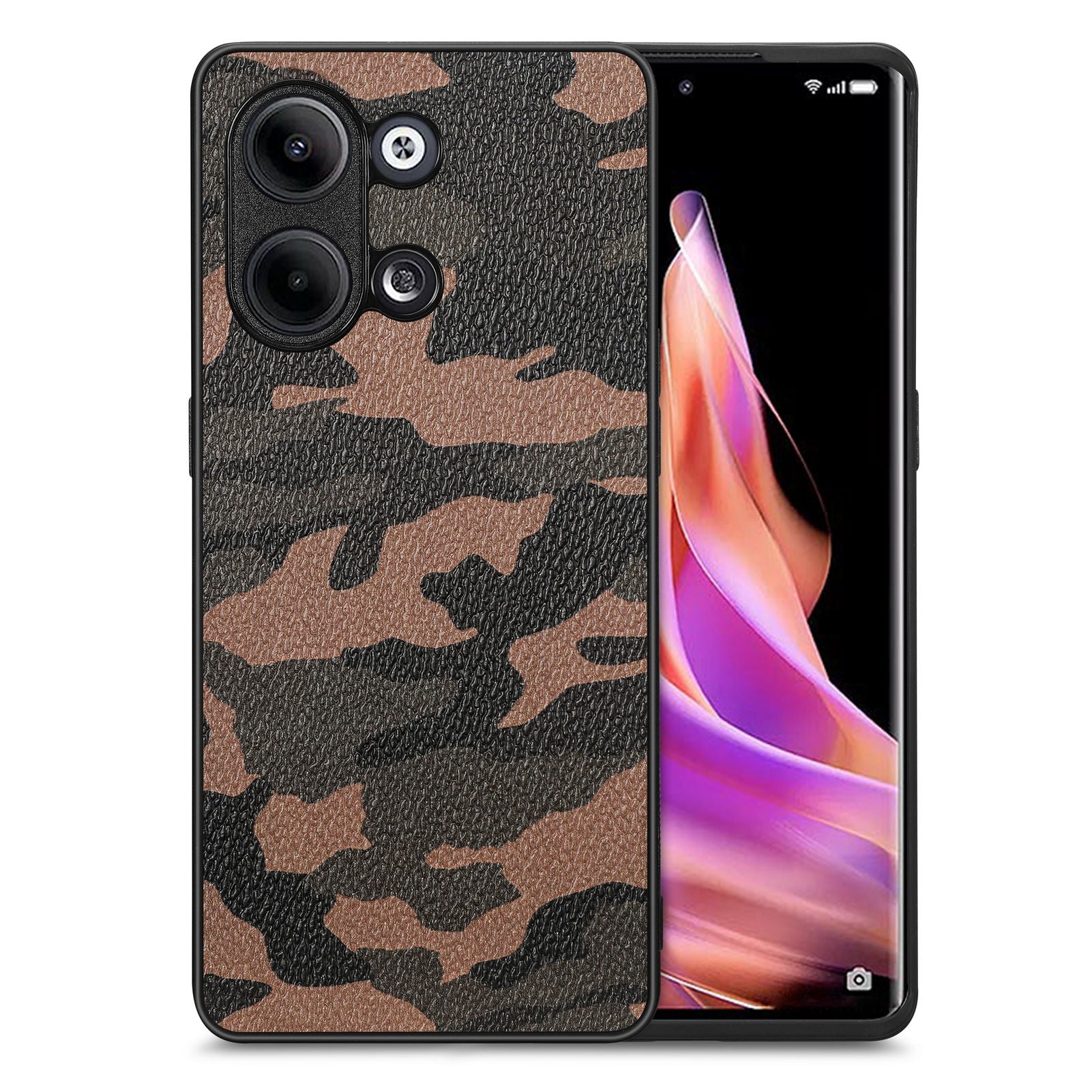 Camouflage Pattern Phone Case for Oppo Reno9 5G Precise Cutout PU Leather Coated PC TPU Cover