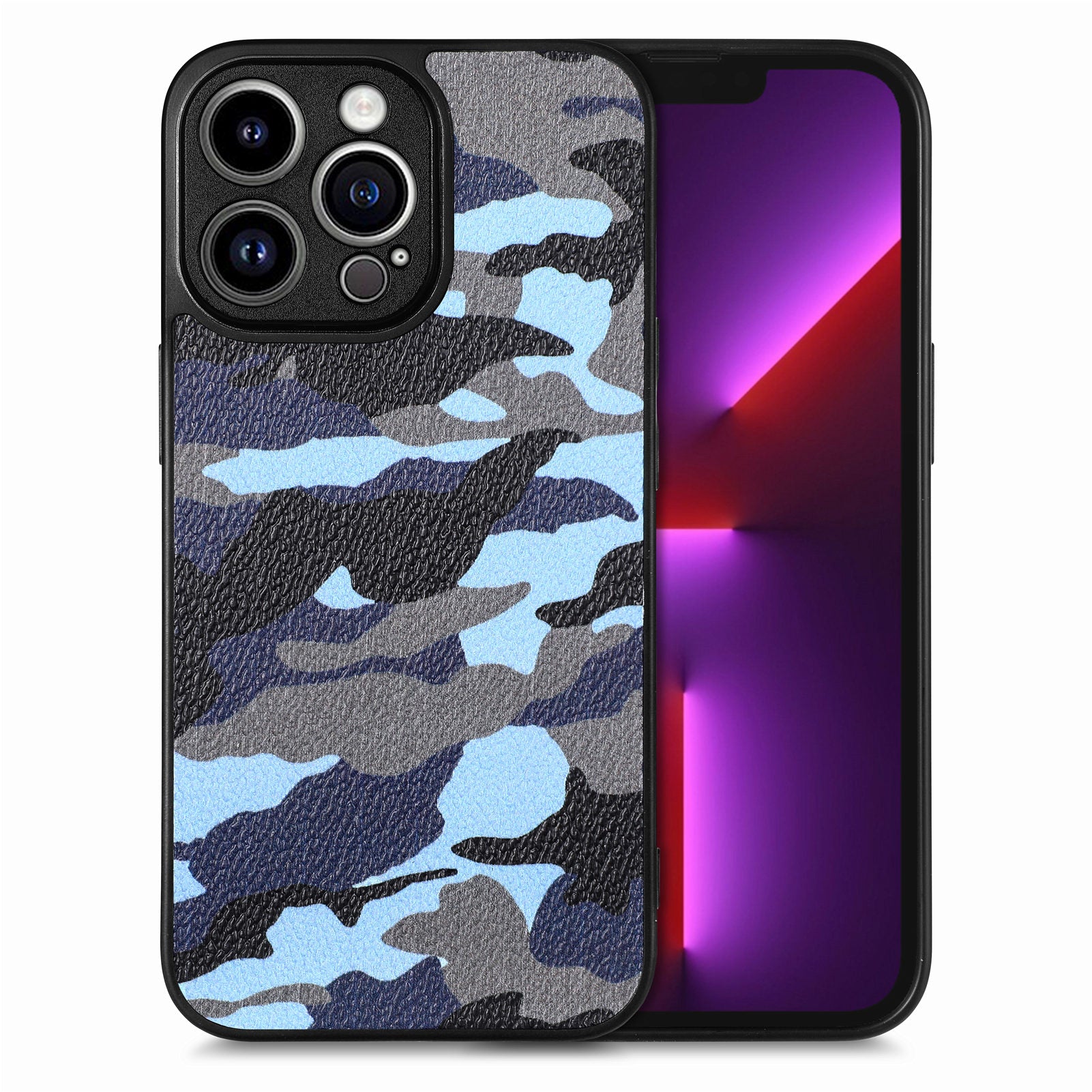 For iPhone 13 Pro Max Camouflage Pattern Phone Case Leather Coated PC TPU Back Cover
